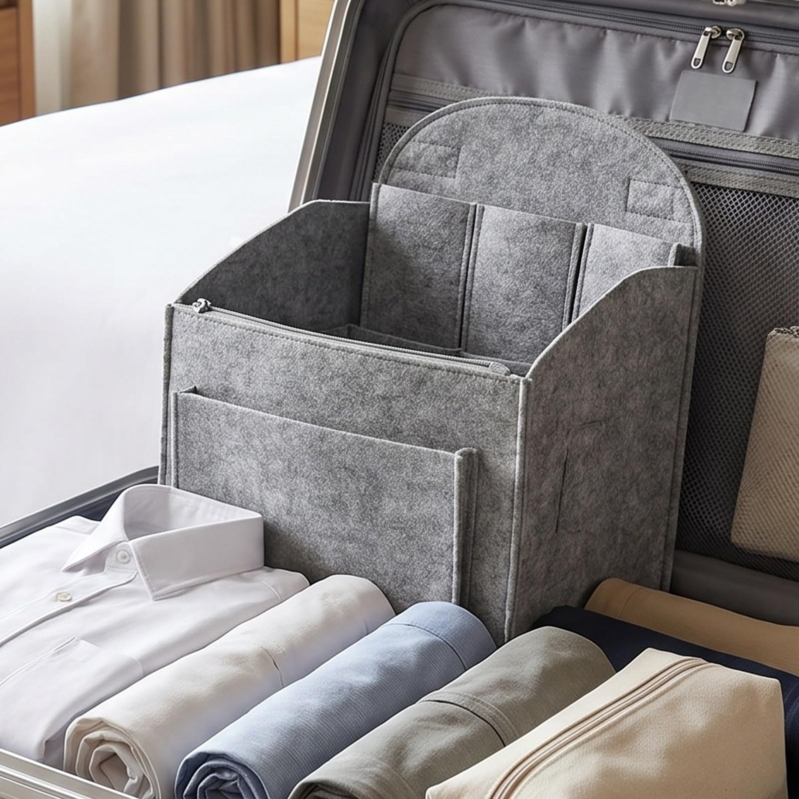 Bolsa Organizadora 2 Piezas con Divisores y Compartimentos Elásticos de Fieltro Rectangular para Bolso y Mochila en Desplazamientos Urbanos