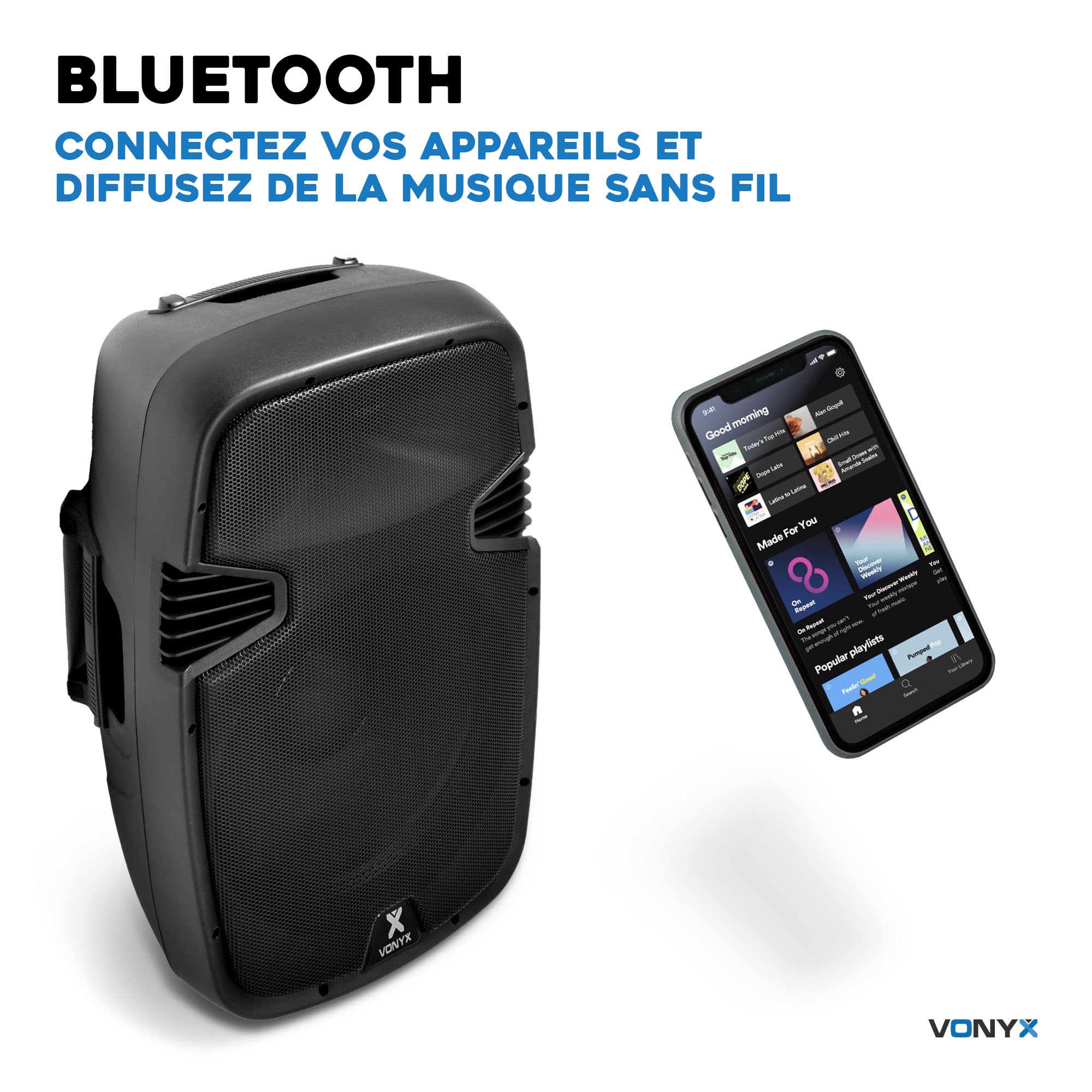VONYX SPJ-1500A Enceinte Active 15" 800 Watts, Enceinte Amplifiée, Sonorisation Professionnelle, Boitier ABS Solide, Haut-Parleur Mobile, Woofer 15 Pouces, Entrée Ligne Micro