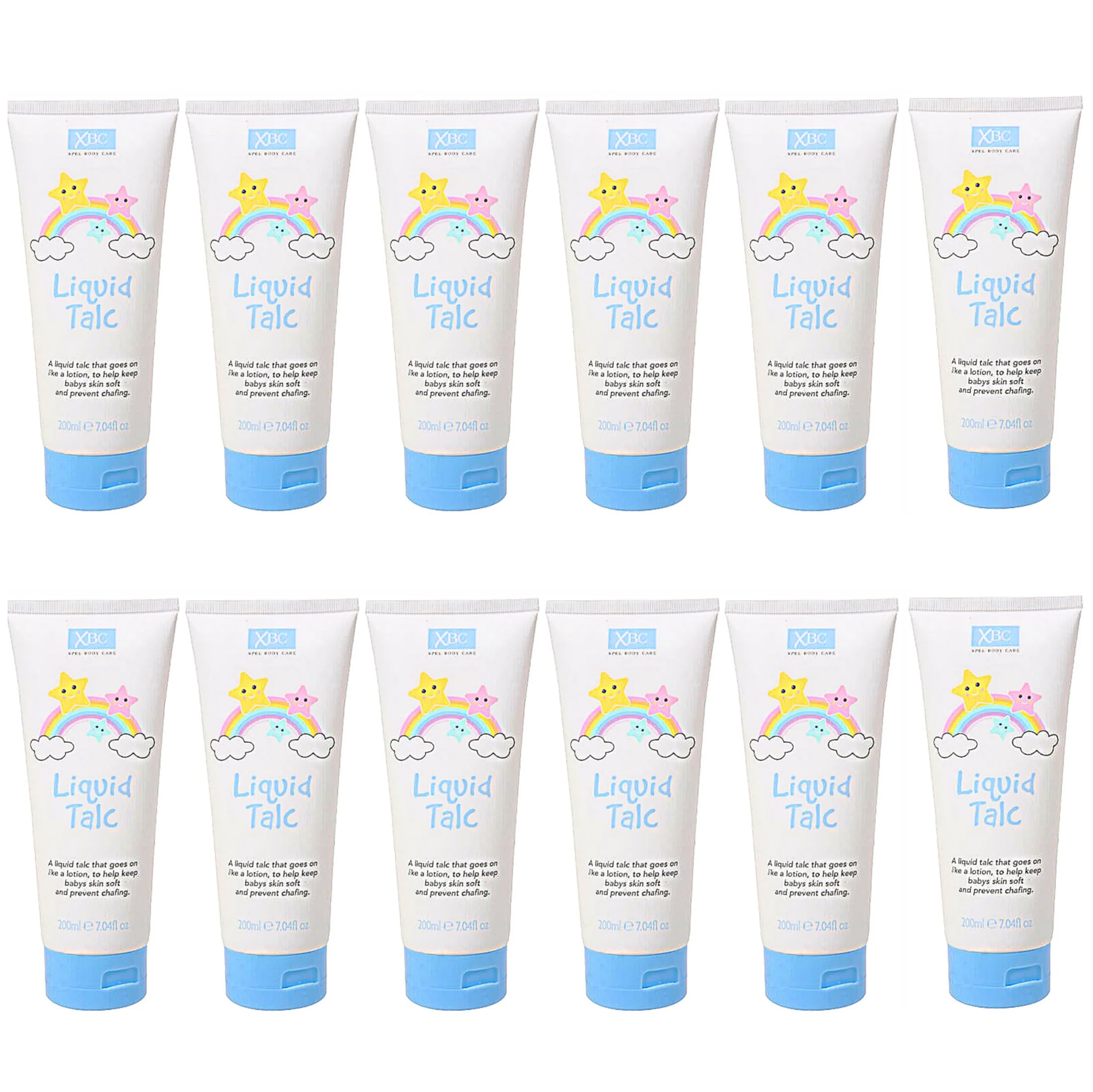 XBC Liquid Talc Lotion 12 Pack | Baby Liquid Talc Cream to Help Prevent Chafing | Gentle Talcum that Goes on Like a Lotion | Baby & Sensitive Skin Care | 200ml Each | PoundMart Exclusive Bundle