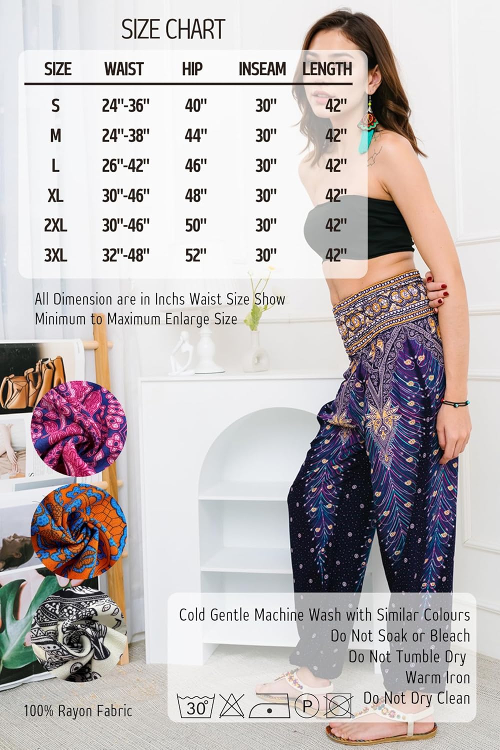 Boho Aladdin Harem Pants for Women – Lightweight Cotton Rayon Smocked Waist Genie Yoga Trousers for Lounge Travel Festival - Image 6