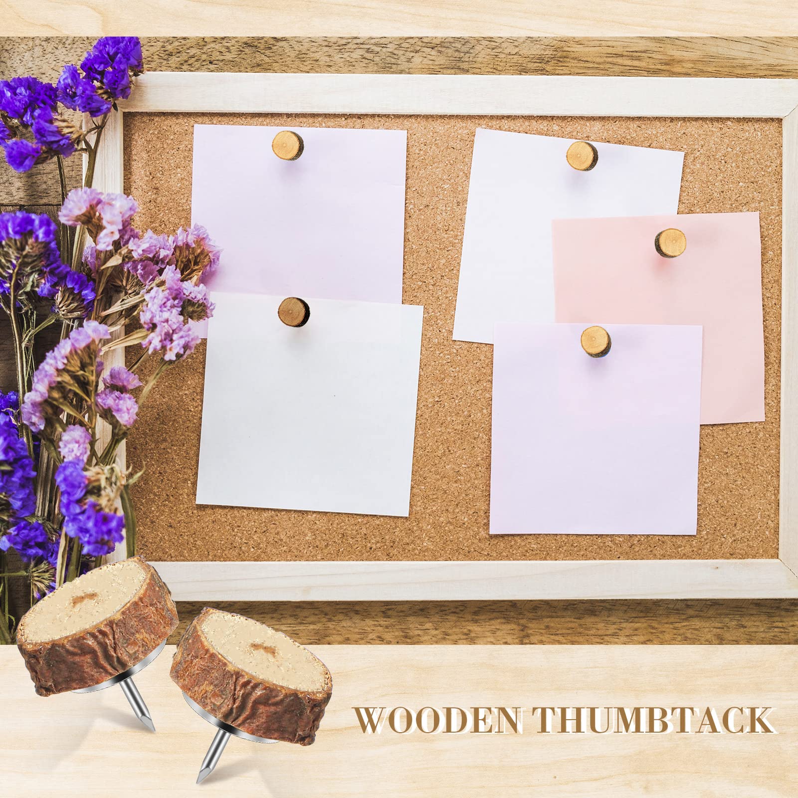 Snapklik.com : 80 Pcs Wood Push Pins, Round Cute Thumb Tacks Decorative ...