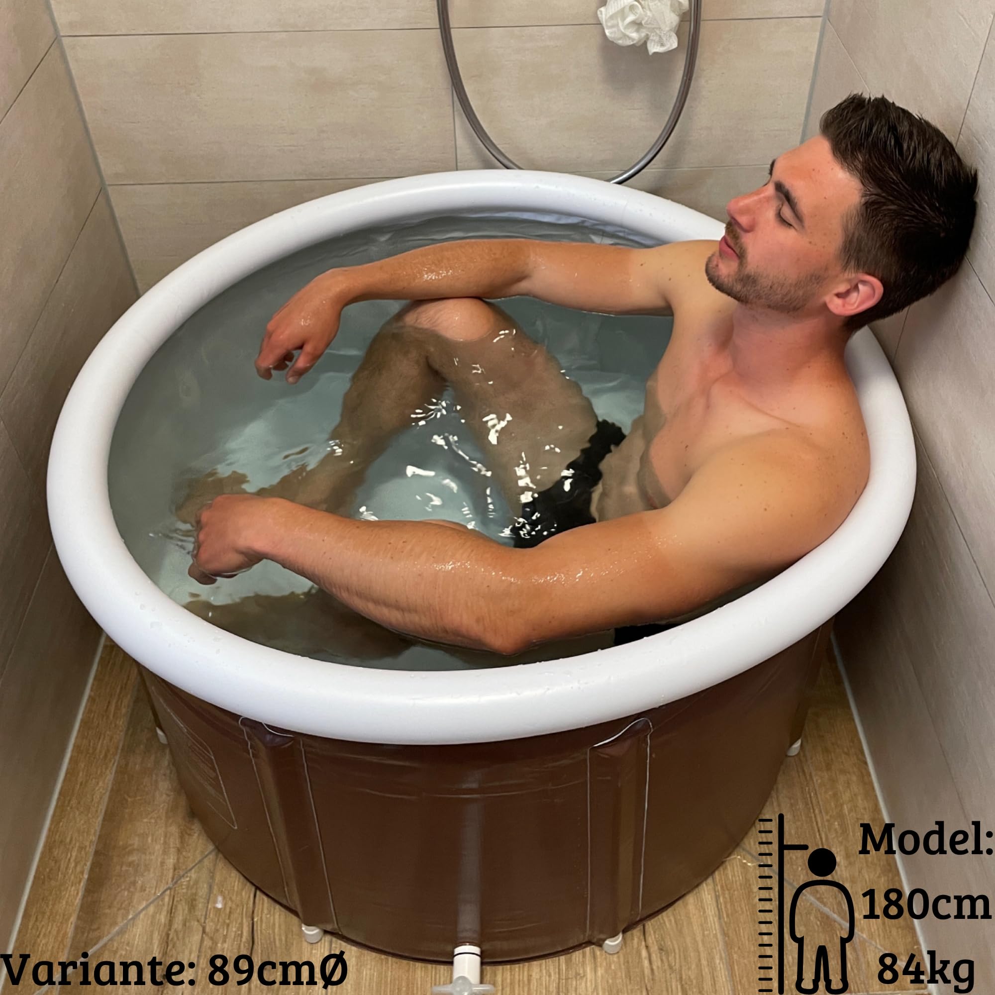 CRS Ice Bath Tub | Bagno di ghiaccio per il metodo Wim Hof | Vasca por crioterapia ghiaccio | vasca da bagno portatile per adulti e bambini | adatta alla doccia e al bagno | recovery pod Marrone 90cmØ