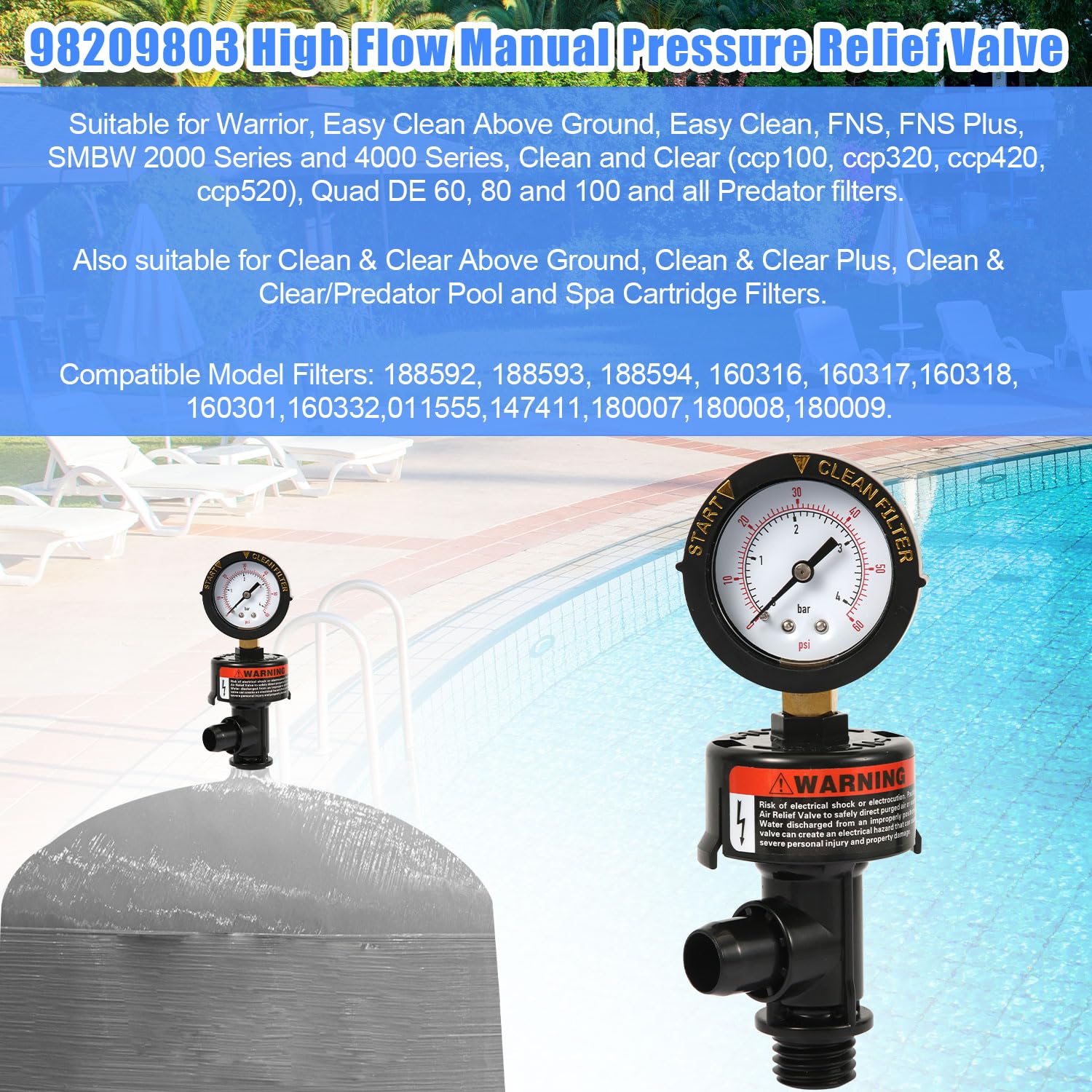 98209803 Sostituzione Della Valvola Di Sfiato Dell'aria Ad Alto Flussogruppo Manuale Dellaria Per Filtro Per Piscina E 576759 - Foto 3