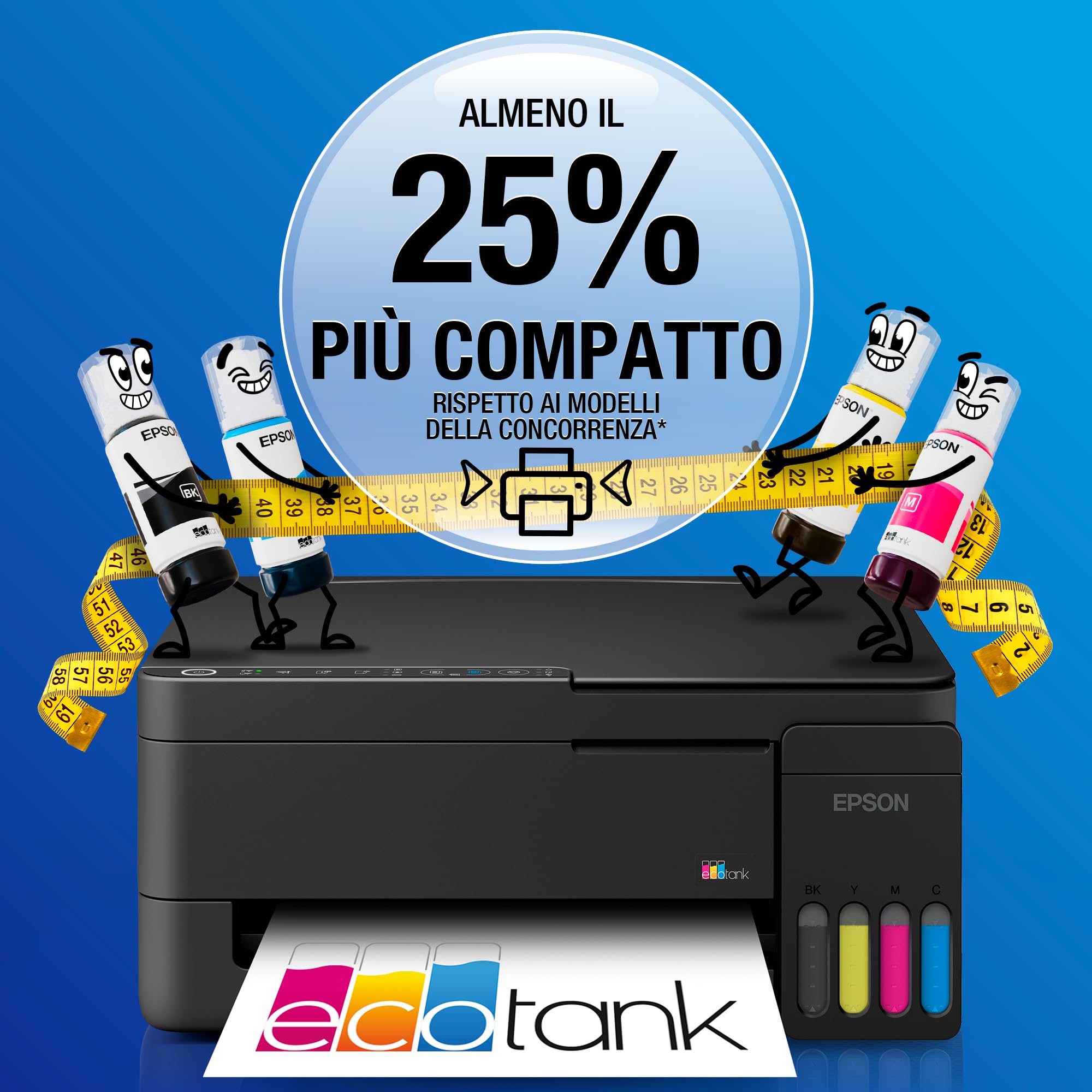 Epson EcoTank ET-2912 | Uso domestico intenso | Wi-Fi | A4 | Stampa, copia, scansione | Compatibile con AirPrint | Compatta | Fino a 3 anni di inchiostro inclusi