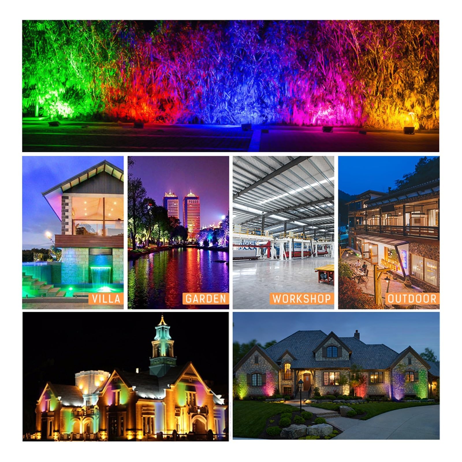 Reflektor LED, Światło Halogenowe Led RGB 50 W 100 IP68 Reflektor Zewnętrzny Lampa Ora Ogród Oświetlenie(NO battery,100W)