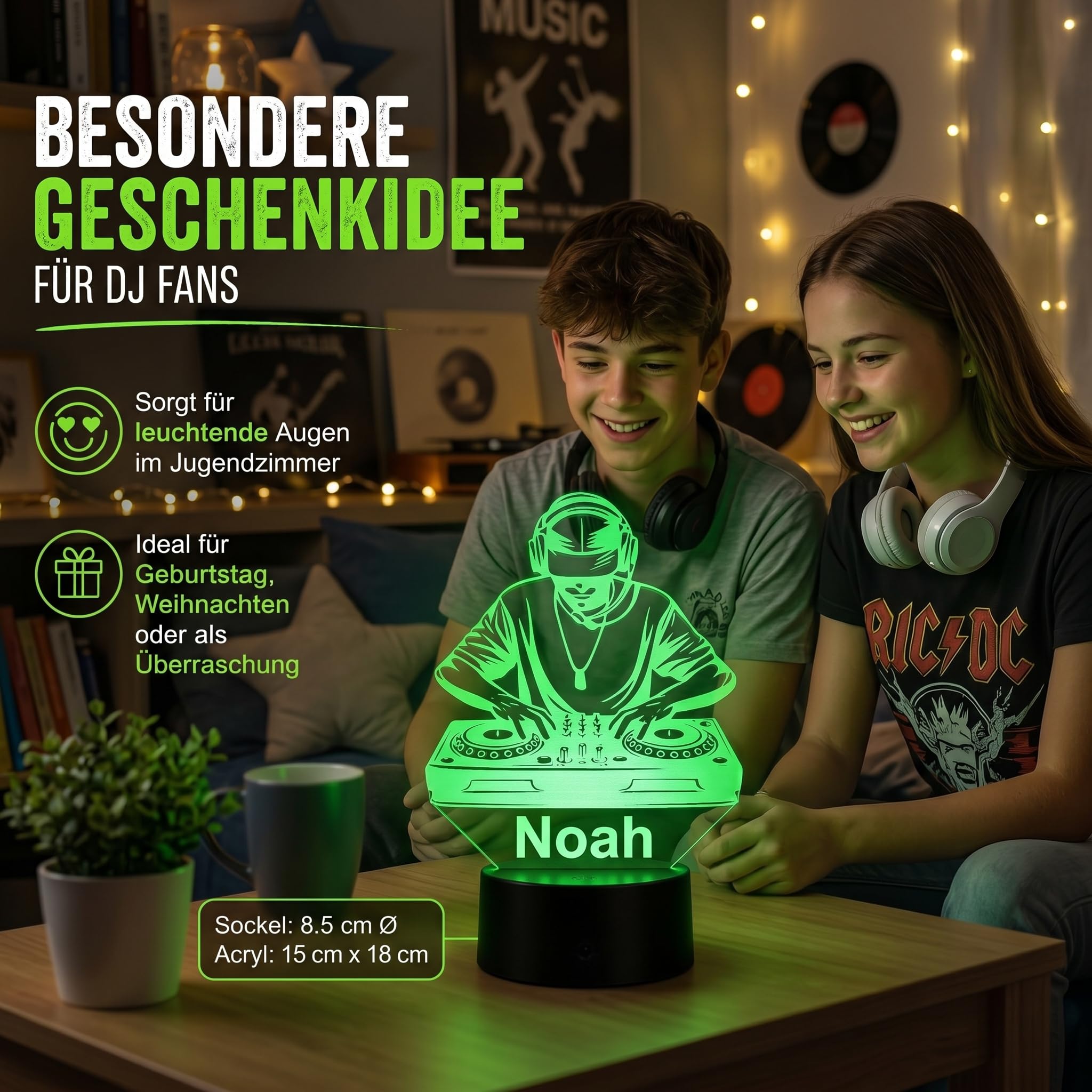 Personalisierte DJ Lampe – LED Nachtlicht mit Name & Gravur – Geschenkidee für DJs, Musikliebhaber & Clubfans – Musik Deko Lampe, stimmungsvolles Licht & originelles DJ Geschenk