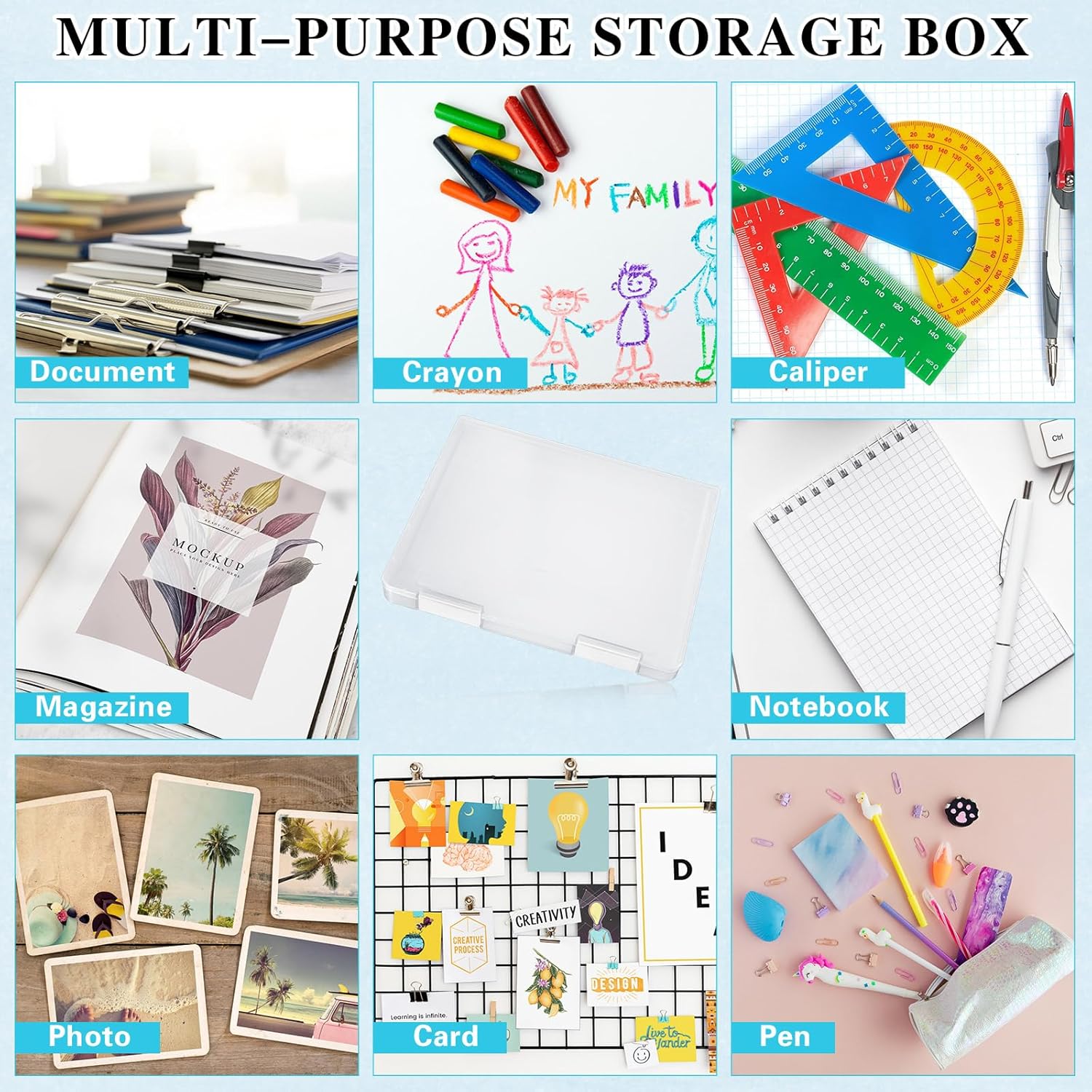 PerKoop 6 Pcs Clear Paper Storage Box A4 Plastic File Box Document Paper Organizer Storage Board Game Project Cases Containers with Buckle for Craft, Magazine(12.4 x 9.84 x 1.18 Inches,White)