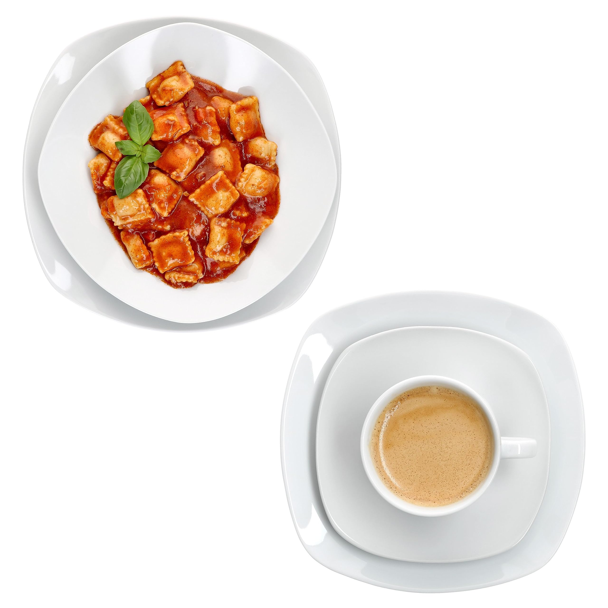 MamboCat Lotta 30tlg Kombiservice I weiße Porzellan-Geschirrset für 6 Personen I Je 6x Kaffeetassen, Untertassen, Kuchenteller, Suppenteller & Speiseteller I Tafel & Kaffee für Gastro, Hotel & Co