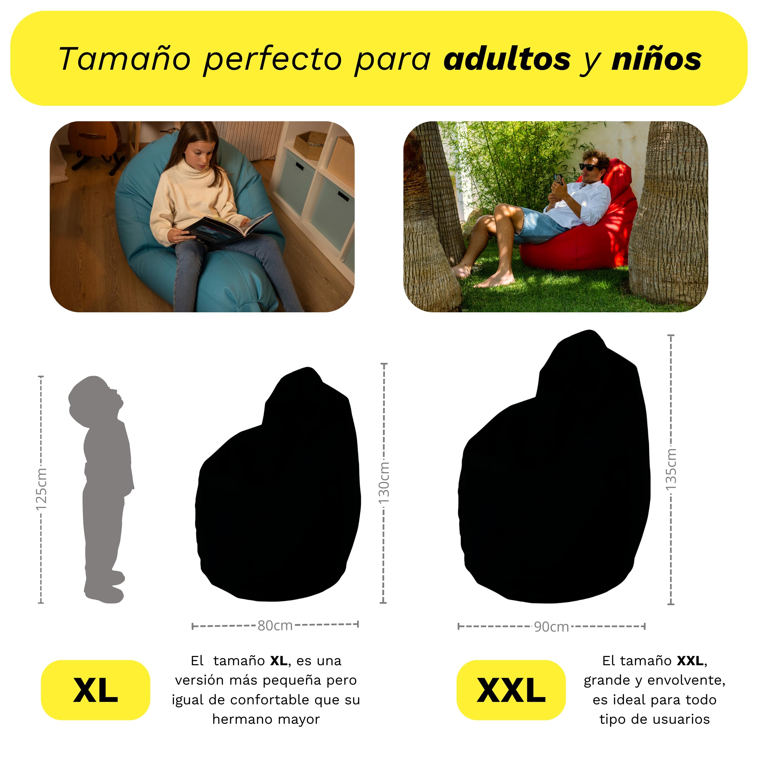 MiPuf - Puff Pera XXL Beige | Puff con Relleno Incluido EPS de Alta Recuperación | Fabricado en España con Tejido Polipiel Alta Resistencia | Puf Gran Comodidad Doble Costura y Doble Cremallera