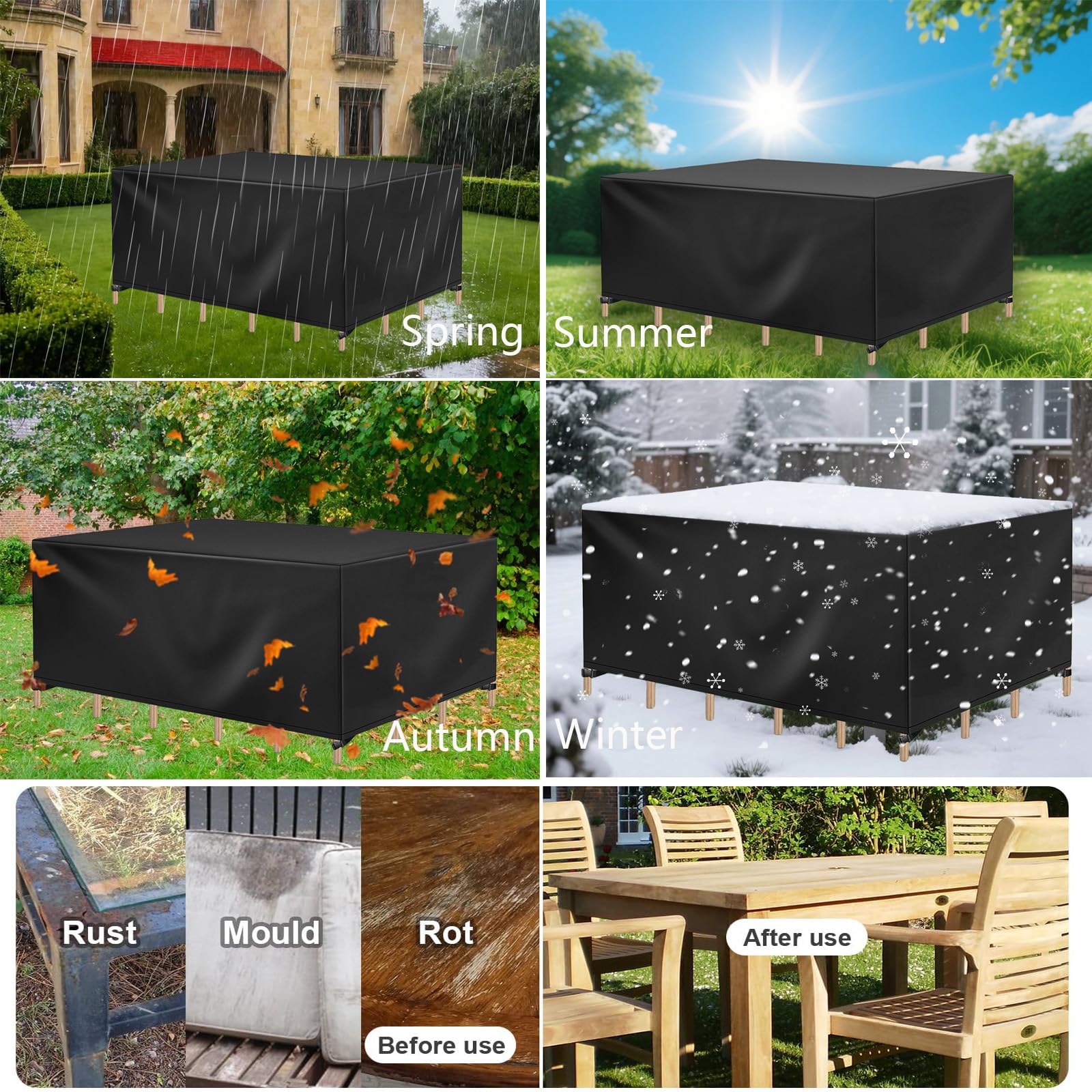 Housse Salon de Jardin Exterieur 175x155x90cm/LxIxH Housse de Table Jardin Imperméable Housses pour Mobilier de Exterieur Bâche de Protection pour Table Chaise et Canapé Résistance au Vent