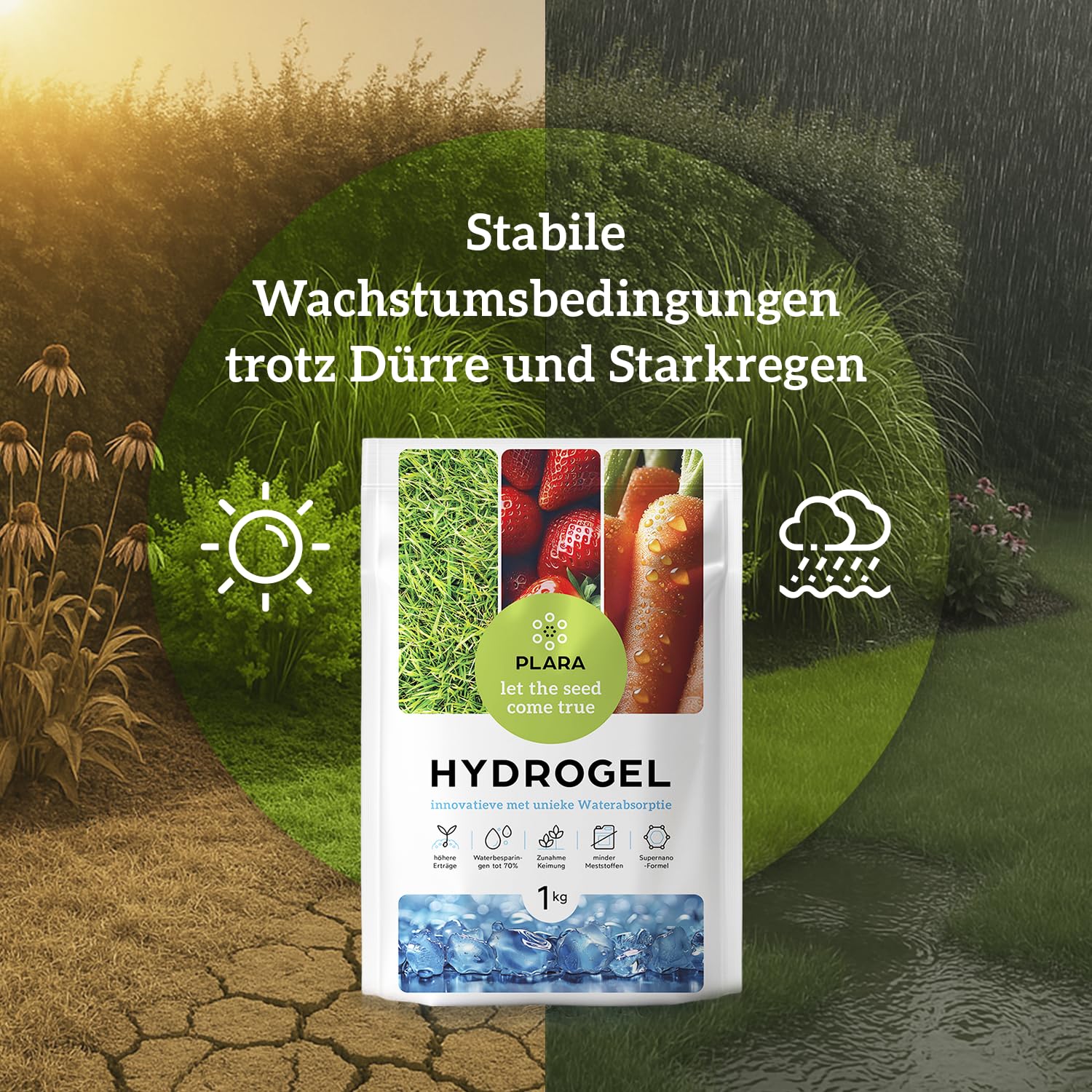 Hydrogel 2KG für Wasserspeicher für Pflanzen | Feuchtigkeitsregelung Fürpflanzen Substrat | Wasserspeicher Granulat | BIO Superabsorber Granulat für Langsame Wasserabgabe