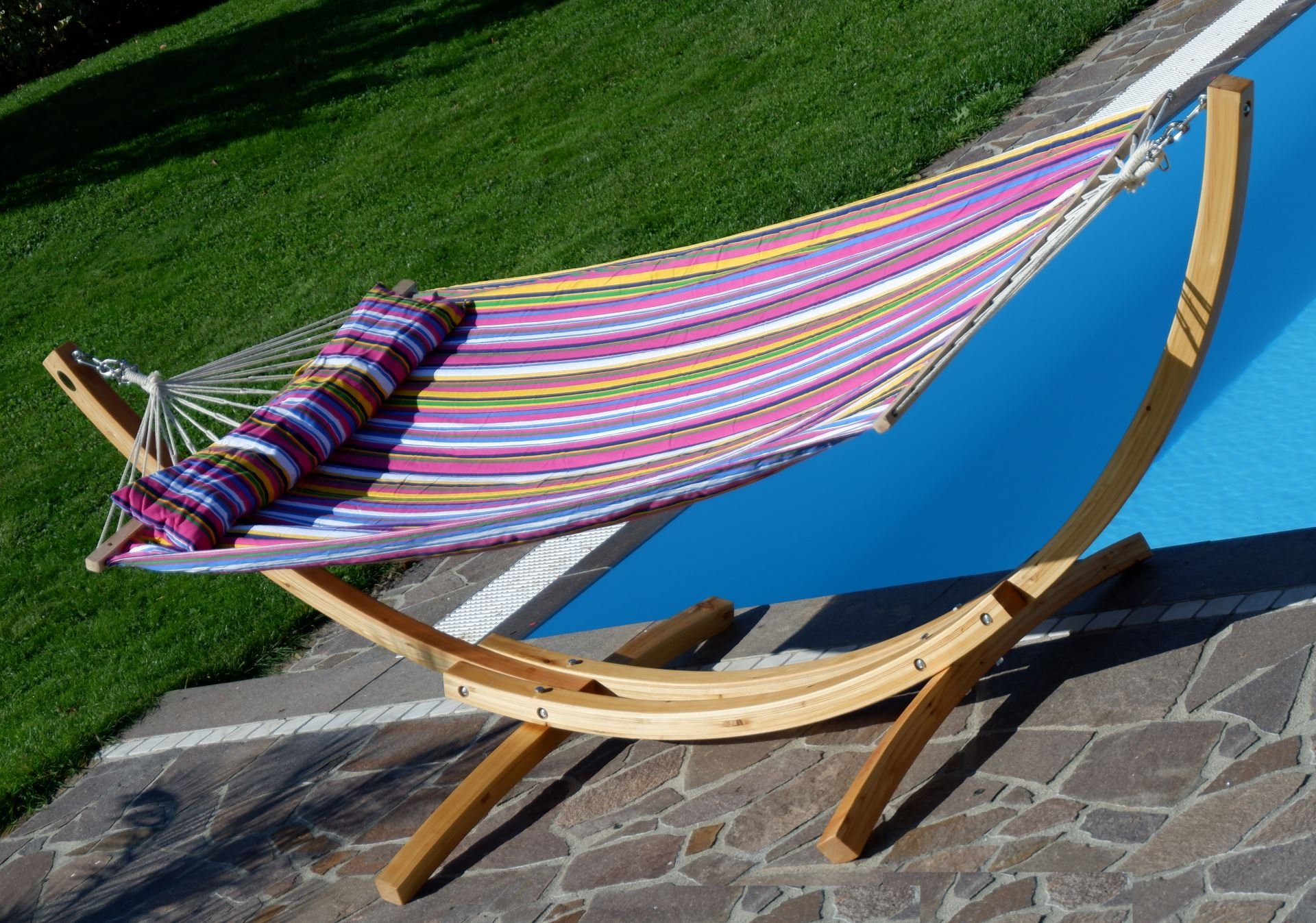 AS-S 320cm XL Limited Edition Cadre de hamac en Bois de mélèze avec hamac et des vis en Acier Inoxydable tapissés Blanca-LIM-Pink