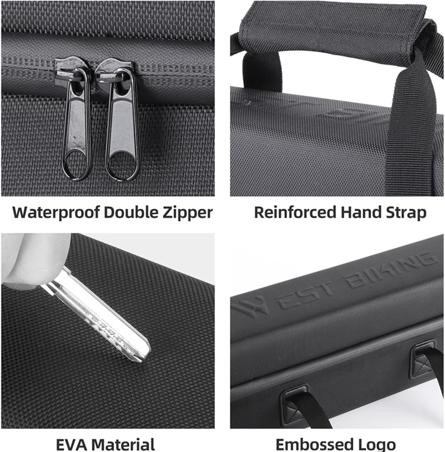 Ebike Battery Bag Dual Zipper Hard Shell 1680PU+EVA Waterproof Shock & Drop Protection Lightweight Shoulder Strap Case for Batteries, Lipo Cells & Daily Essentials Bike Accessory​