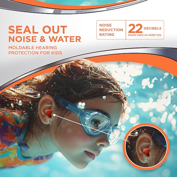 HEAROS Reusable Kids Ear Plugs for Swimming - Floating Silicone Putty, One Size Fits All Mouldable for Ultimate Comfort, Waterproof to Prevent Swimmers Ear, 6 Pairs with Case NRR 22 Hearing Protection