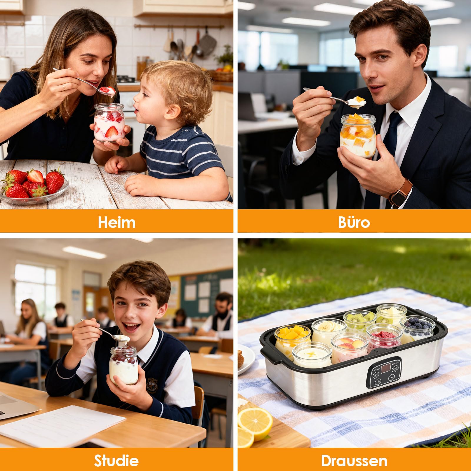 Dreamhigh® Elektrische Joghurtbereiter, Griechische Joghurtmaschine mit 8 Glasbehälter à 180 ml, Joghurt Maker mit LCD Display Timer, Temperatur 20-55°C, für Bis 1,4L Selbstgemachten Joghurt
