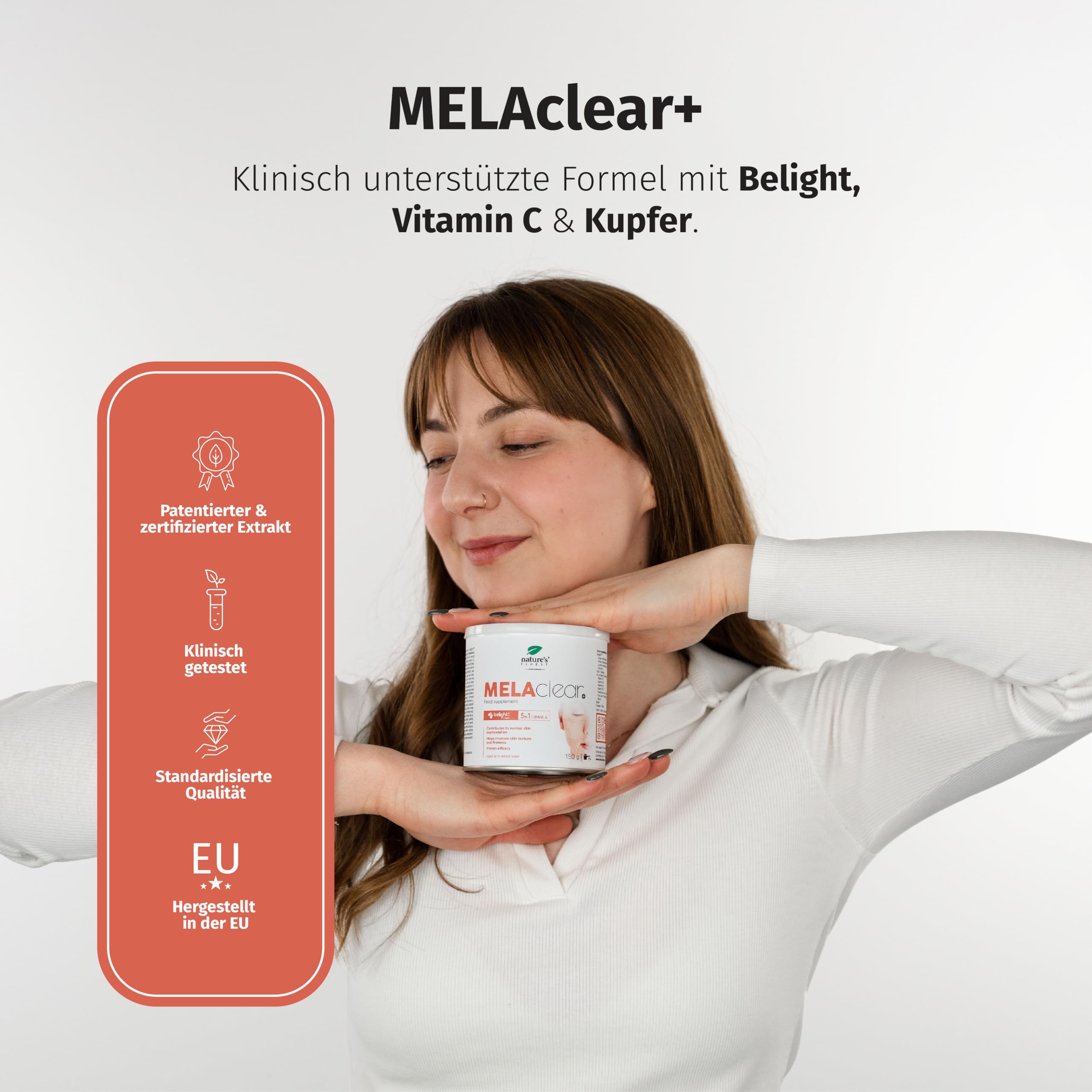 Nature's Finest MELAclear+, Trinkpulver 150 g | Mit Belight (Traubenkern & Süßholz), Kupfer, Weißtee & B-Komplex - Mango-Zitrone-Geschmack, vegan