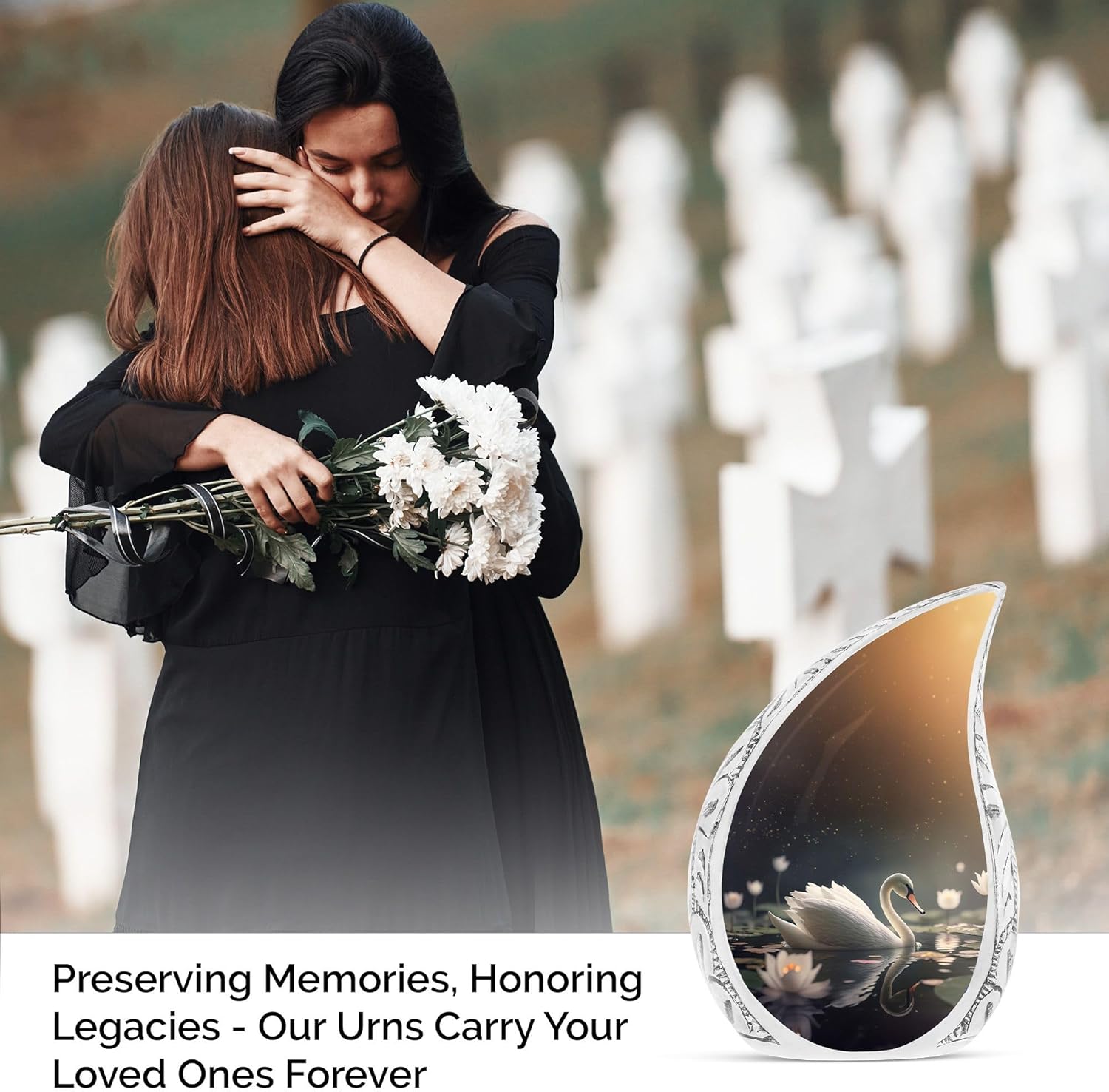Swan Teardrop Cremation Keepsake Urns - Small Urns for Human Ashes, for Men & Adults, 3inch, 1pcs