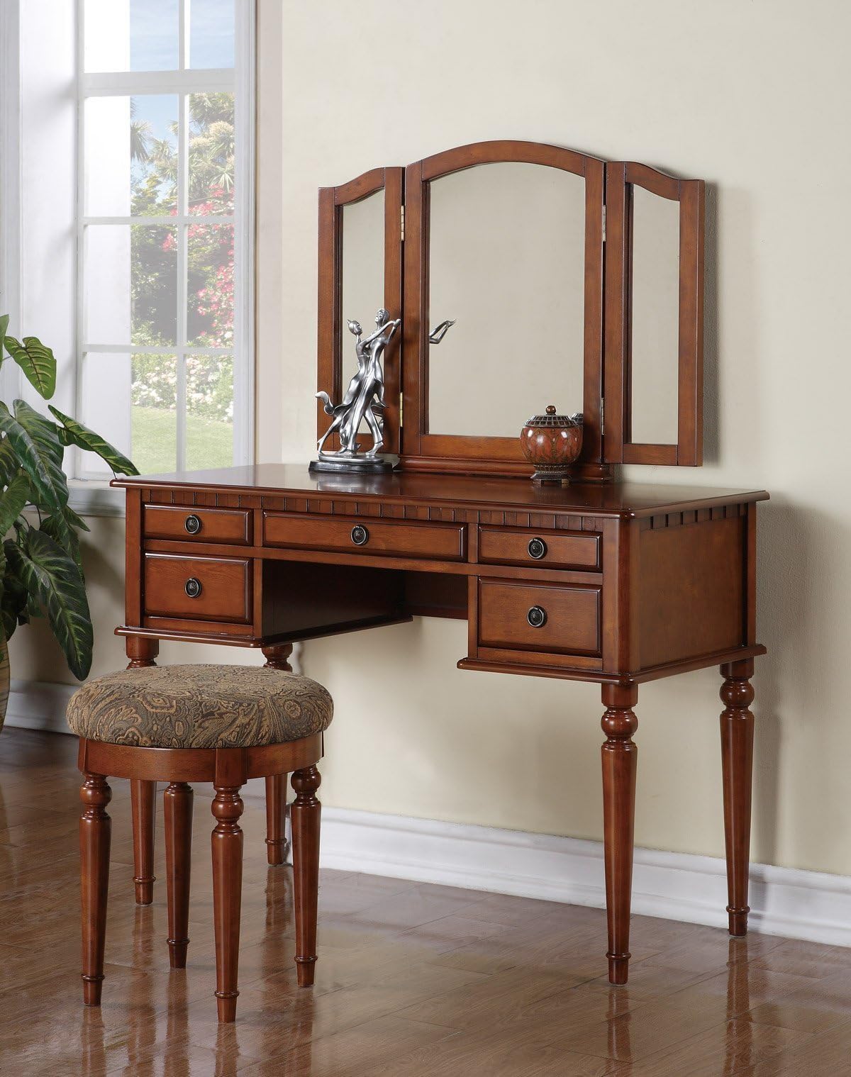Bobkona St. Croix Collection Vanity Set with Stool, Oak