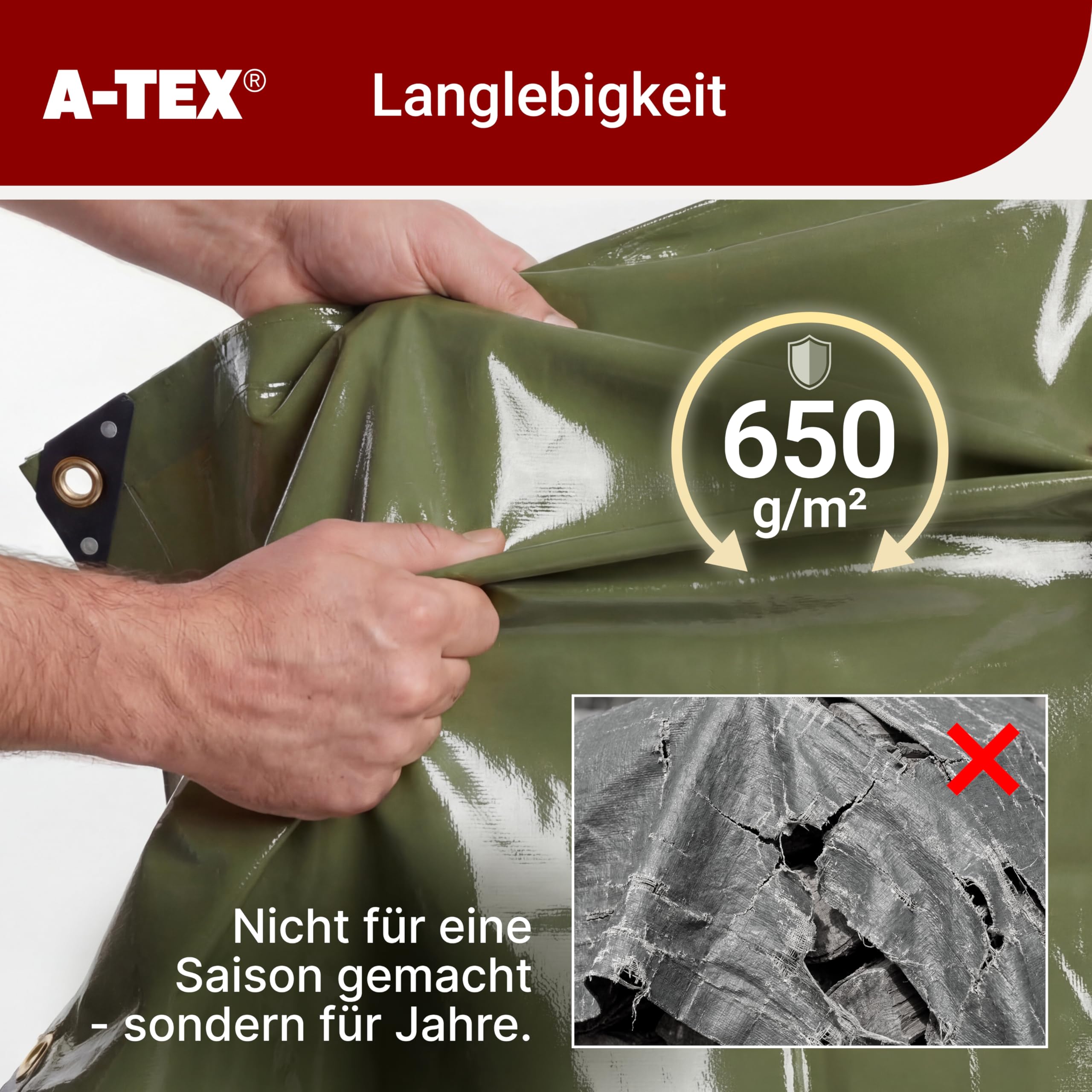 A-TEX® PVC Abdeckplane 650 g/m² LKW Plane mit Ösen (Grün, 2 x 3 m) | Verschiedene Größen und Farben wählbar | Gartenplane Bauplane Bootsplane Holzplane | wasserdicht | reißfest | uv-stabilisiert