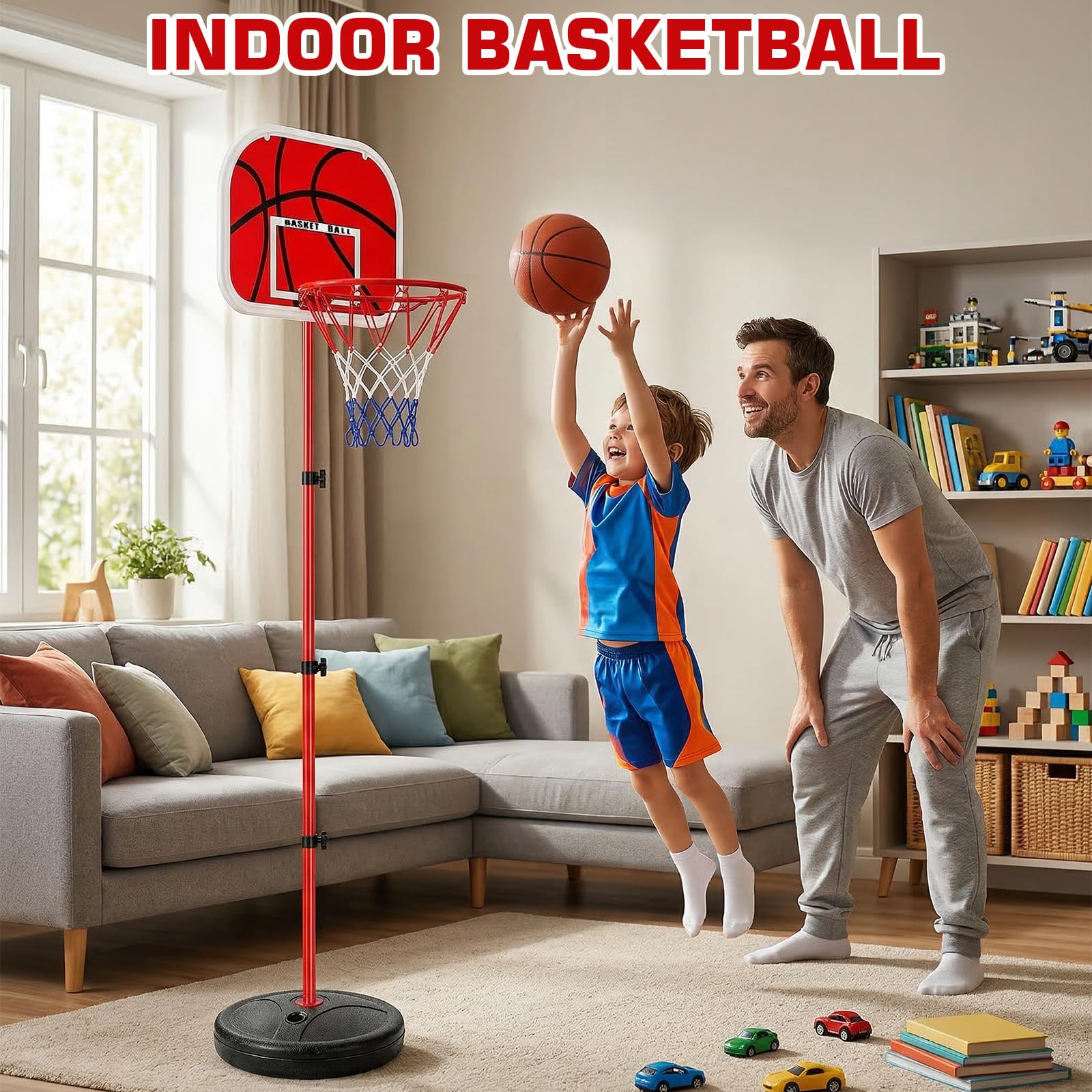 Canasta de baloncesto infantil, mini canasta de baloncesto, incluye 2 pelotas de baloncesto, fácil montaje, canasta de baloncesto ajustable en altura para interiores y exteriores, adecuada