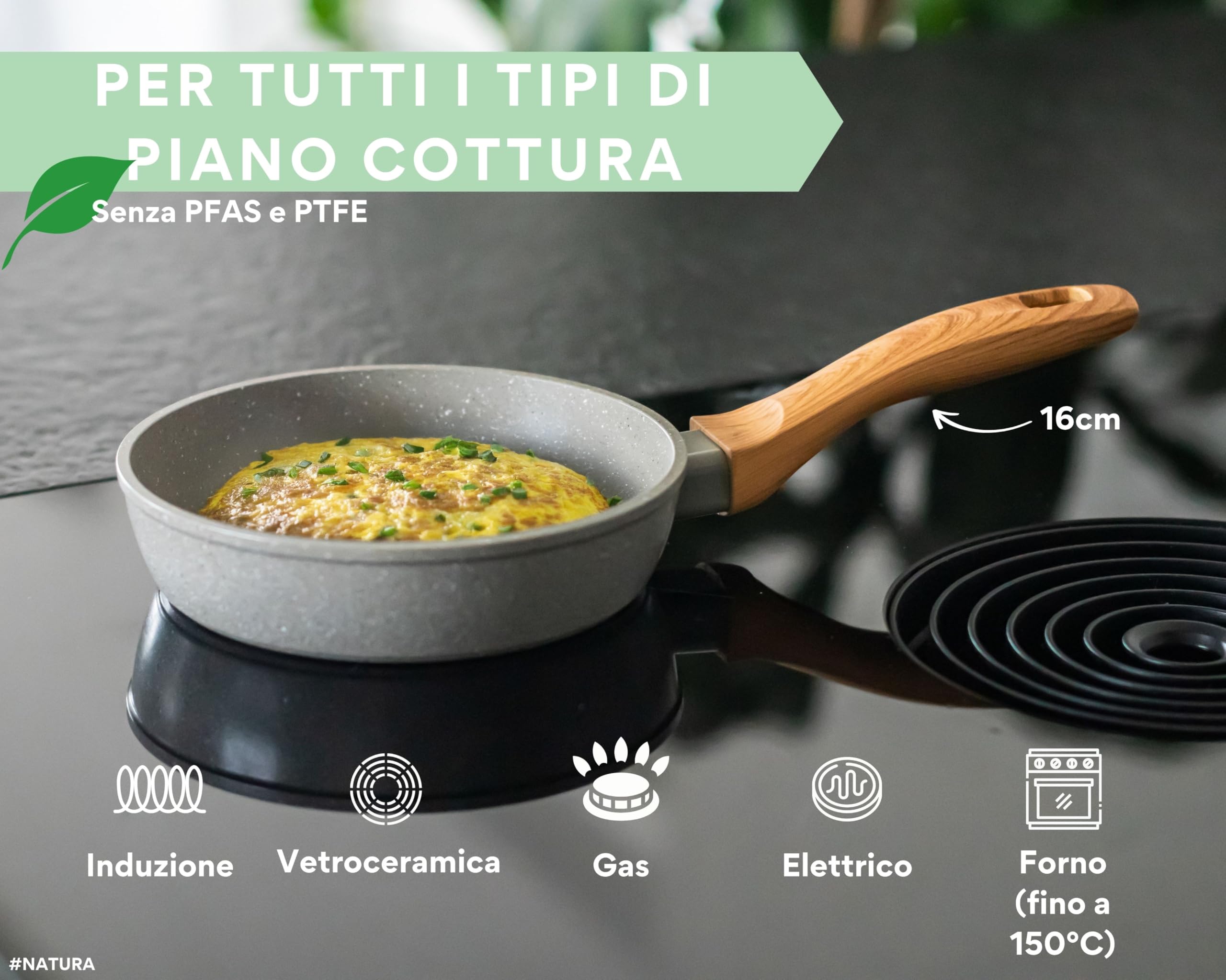 DIVORY Padella in ceramica 16 cm - piccola padella con rivestimento in ceramica, per fornelli a induzione, senza PFAS e PTFE, rivestita, lavabile in lavastoviglie, adatta al forno (Natura, 16 cm)
