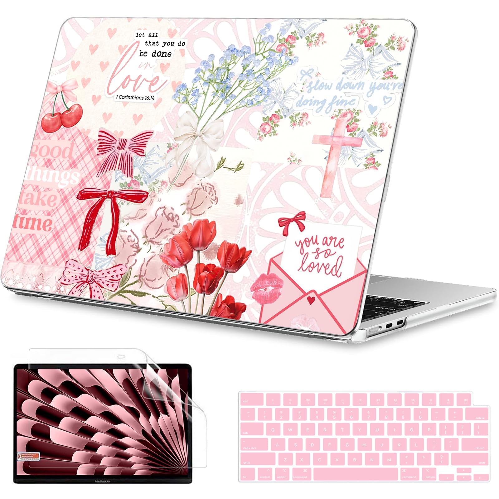 B BELK for MacBook Air 15 inch Case 2026-2022 M5 M4 M3 M2, Pink Love Letter