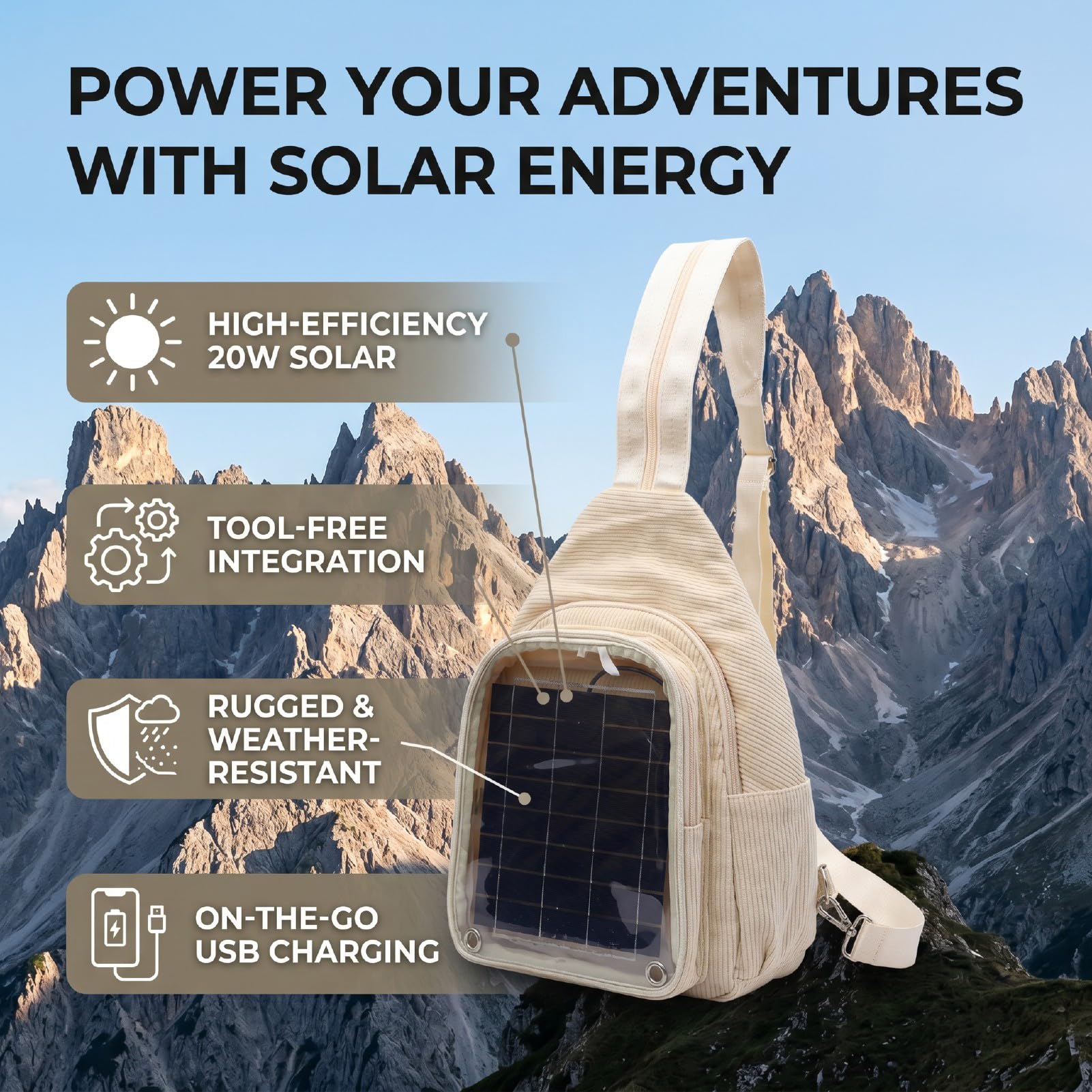 Fockety Zaino con Pannello Solare, Zaino da Trekking Pieghevole in Silicio Monocristallino da 20 W con Caricatore Solare da Esterno per Viaggi Scolastici All'aperto, Sport e