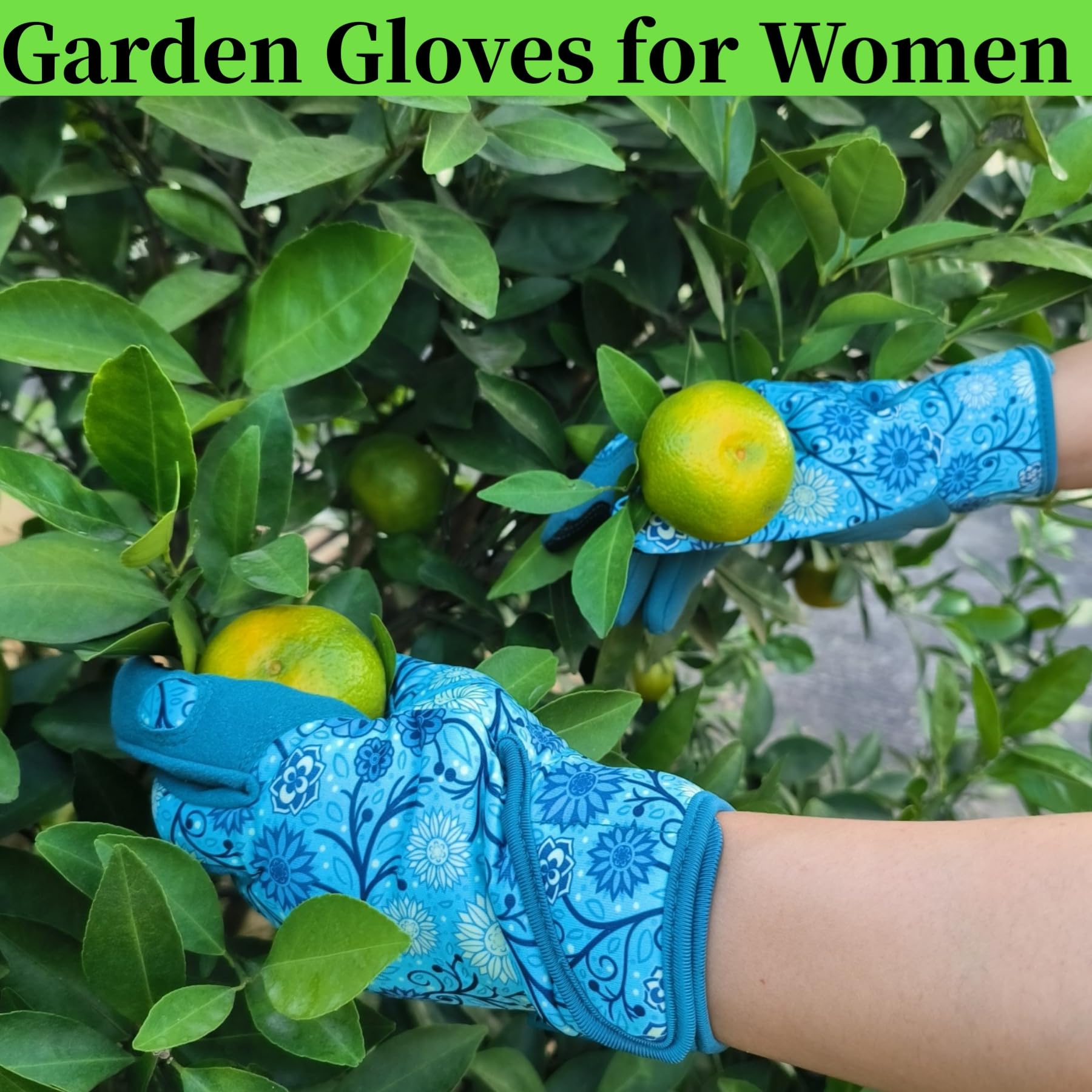 2 pares de guantes de jardinería veganos para mujer, guantes de trabajo para desmalezar, plantar, cavar, azul lago (L)