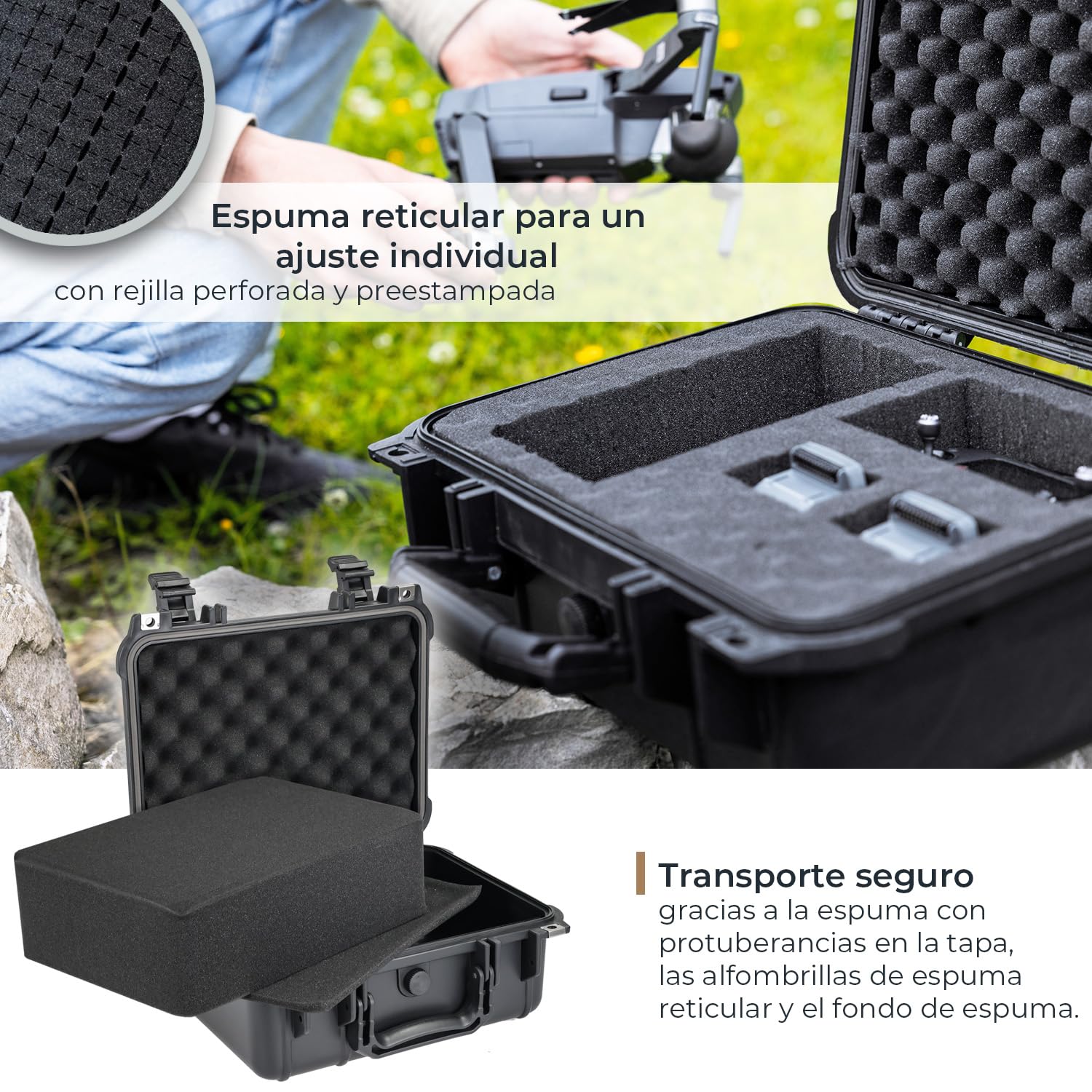 HMF Maletín Fotográfico Exterior, Estuche de Transporte con Espuma Troquelada | 34 x 29,5 x 15,5 cm