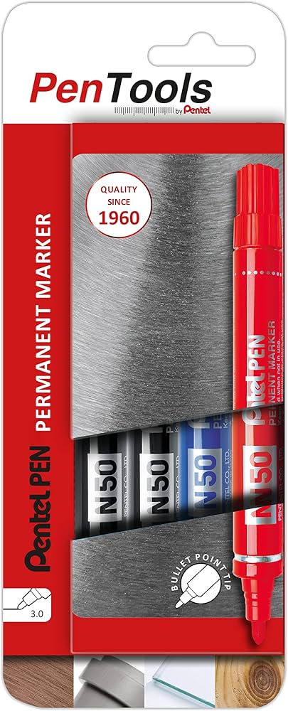 PenTools By Pentel Lot De 4 Marqueurs Permanents N50 - Pointe Ogive Robuste (ligne De 3 Mm) Pour Marquage Permanent - Couleurs Assorties