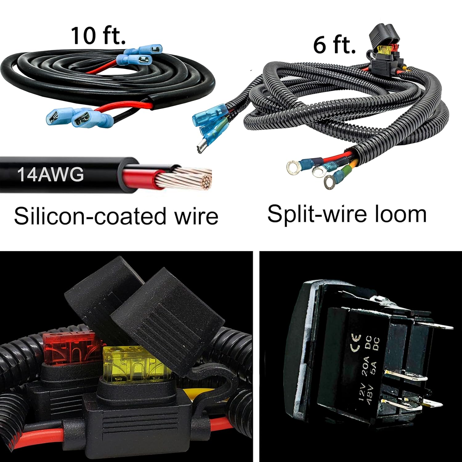 OZ-USA Plug-and-Play Power Distribution Block Wiring Harness with Laser-Etched ROOF Lights On/Off Rocker Switch – Compatible with Can-Am Maverick X3 MAX Defender Commander Sport Trail 2018–2026