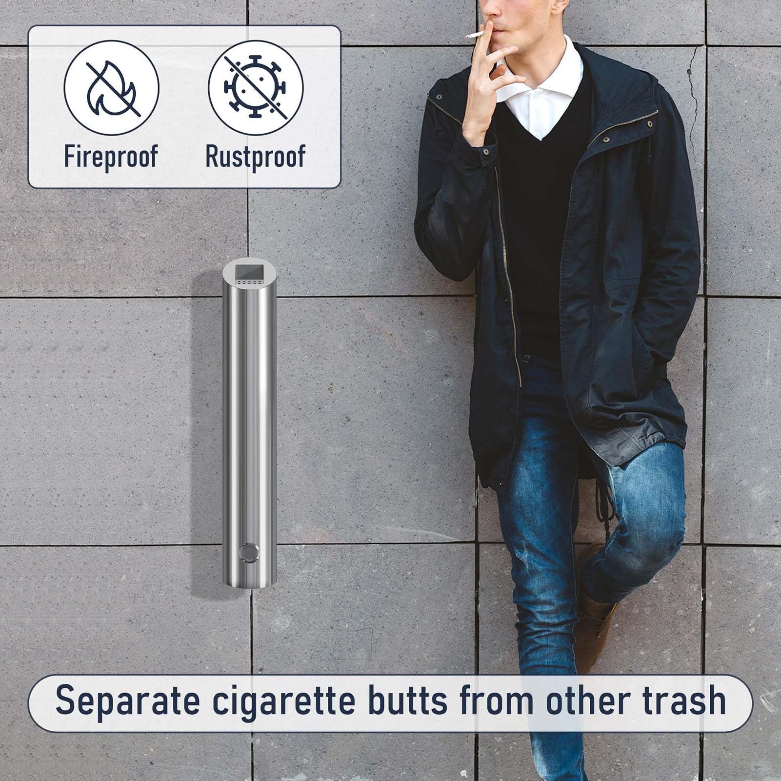 Cenicero montado en la pared, contenedor de residuos de acero inoxidable para exteriores, soporte para colillas de cigarrillos de 1,8 L con llave, contenedor de ceniza de pie para cigarrillos