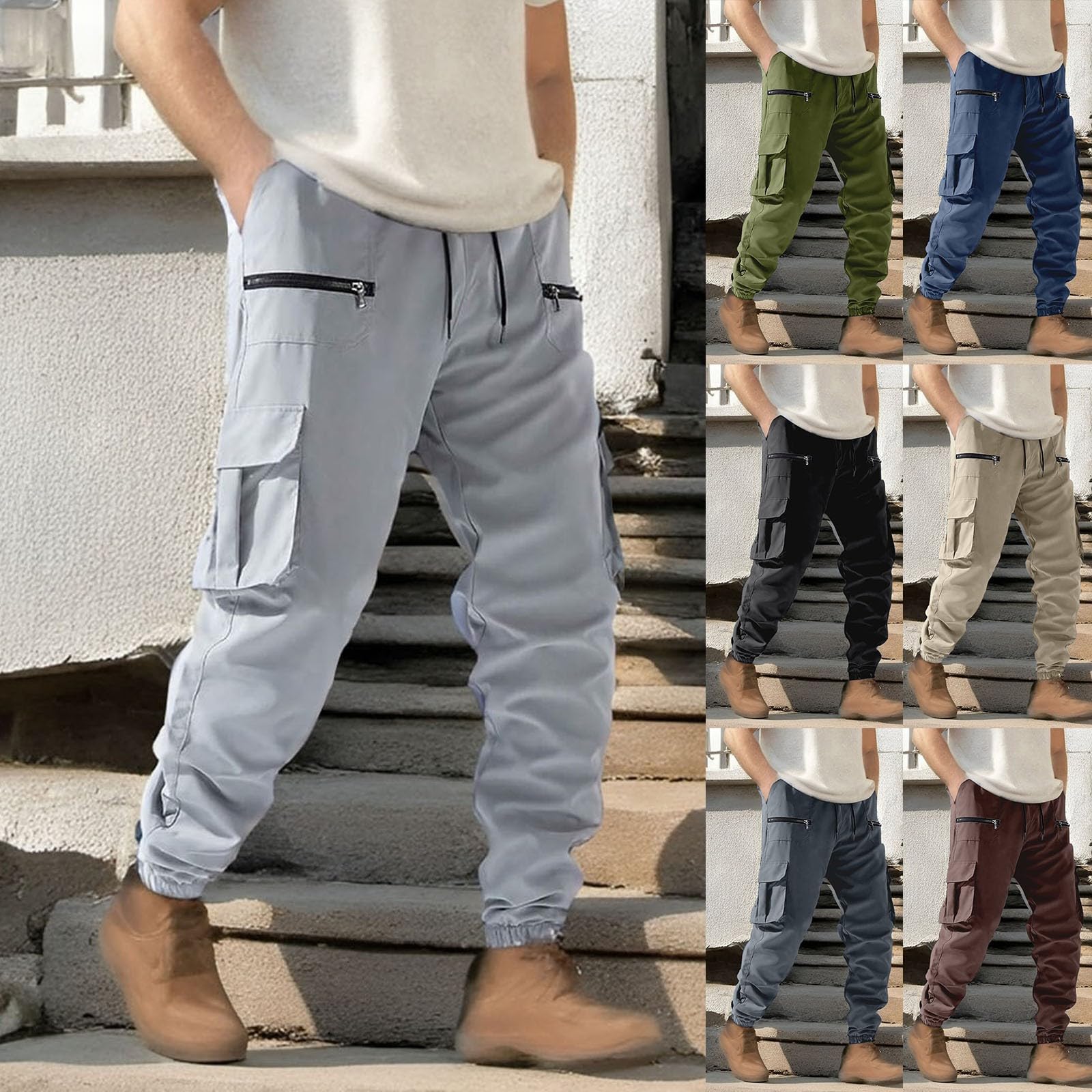Pantalones cargo de deporte para hombre, elásticos, de algodón, elásticos, para el tiempo libre, corte regular, pantalones de traje, pantalones de traje, ropa deportiva con muchos bolsillos,