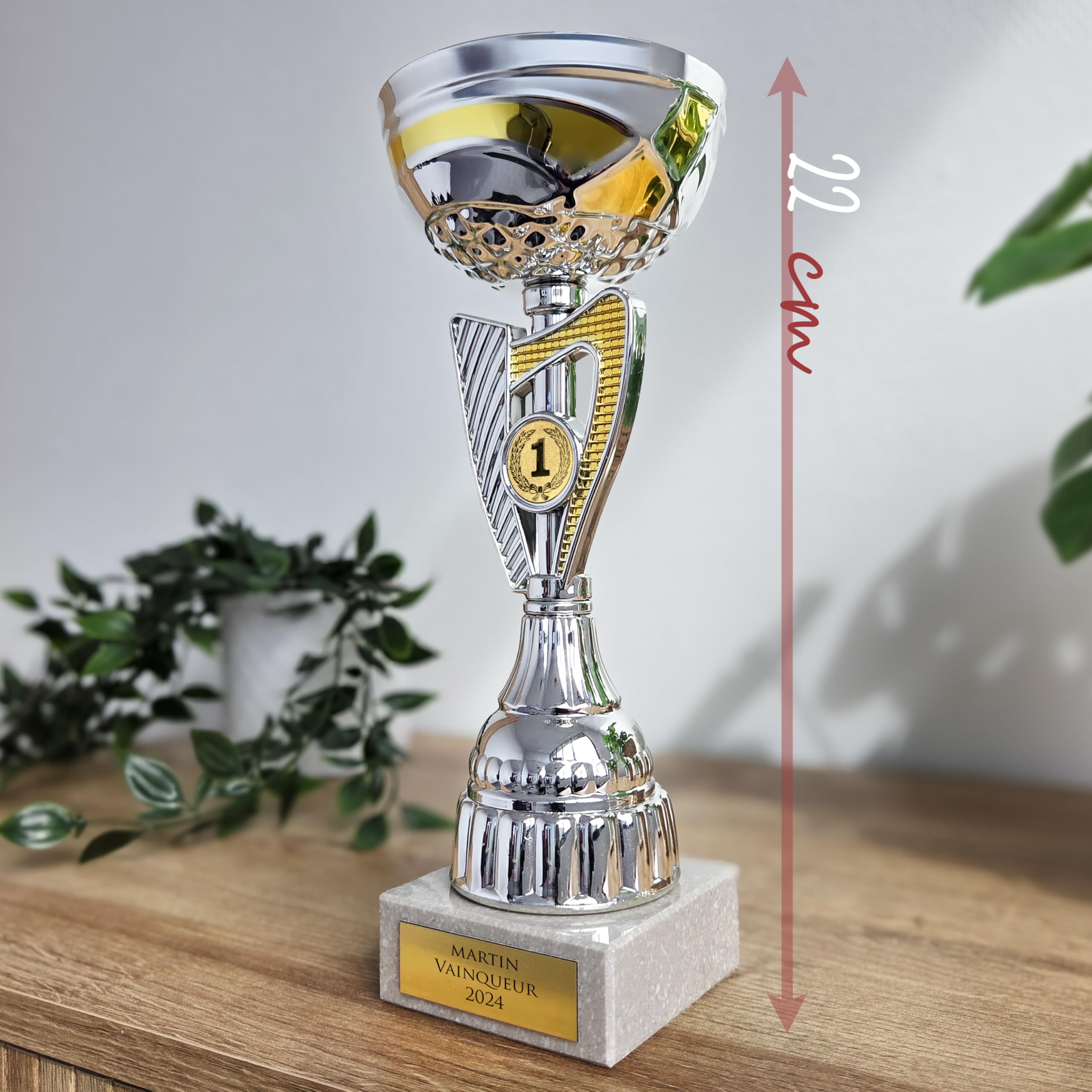 KDO MAGIC Trophée Personnalisable - Coupe personnalisée avec Texte - Gravure - Plusieurs modèles - Or et Argent - Cadeau fête des Pères, Anniversaire, Sport