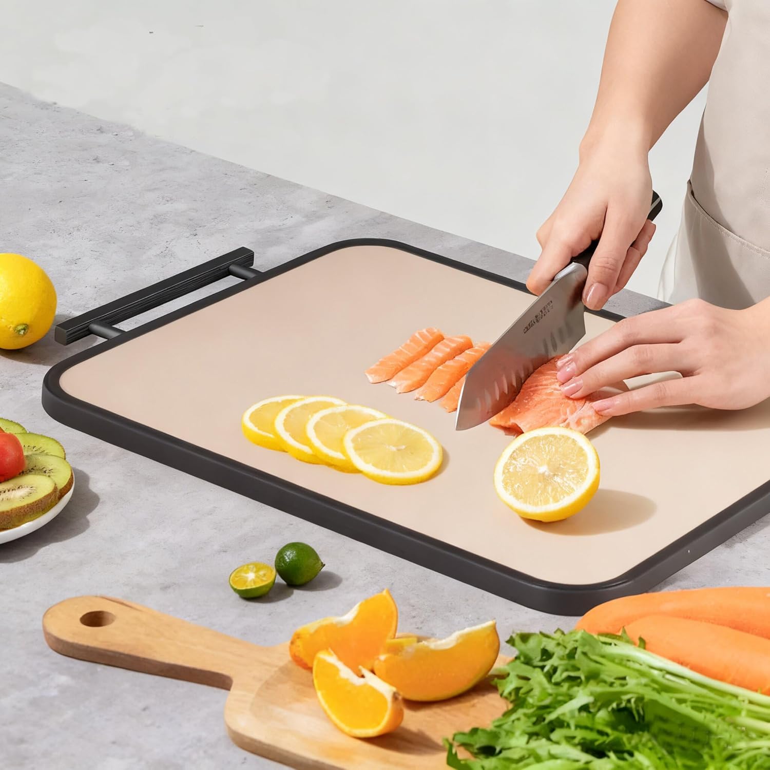 Titanium Cutting Board for Kitchen Double Sided Metal Cutting Board Pure Titanium and Wheat Straw PP Food Grade Large Chopping Boards for Meat Vegetables and Fruits
