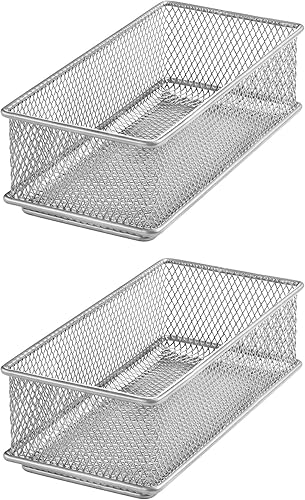 Miniatura 8 de YBM HOME Cesta organizadora de cajones y estantes de malla plateada, soporte de suministros escolares, cesta organizadora de escritorio de oficina