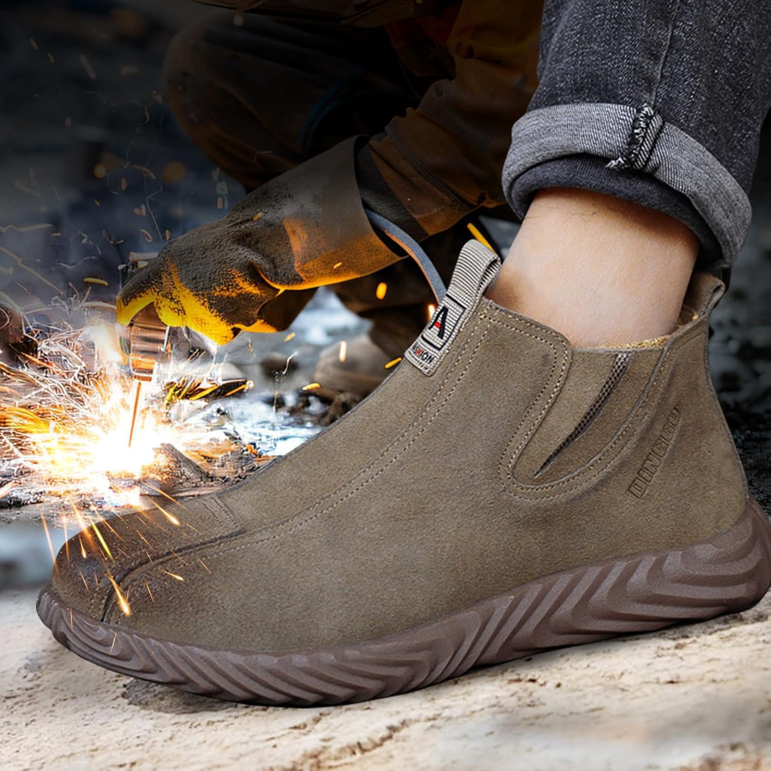 Steel Toe Shoes for Men Welding Mens Work Shoes Slip On Comfortable Safety Composite Toe Construction Boots - Image 2