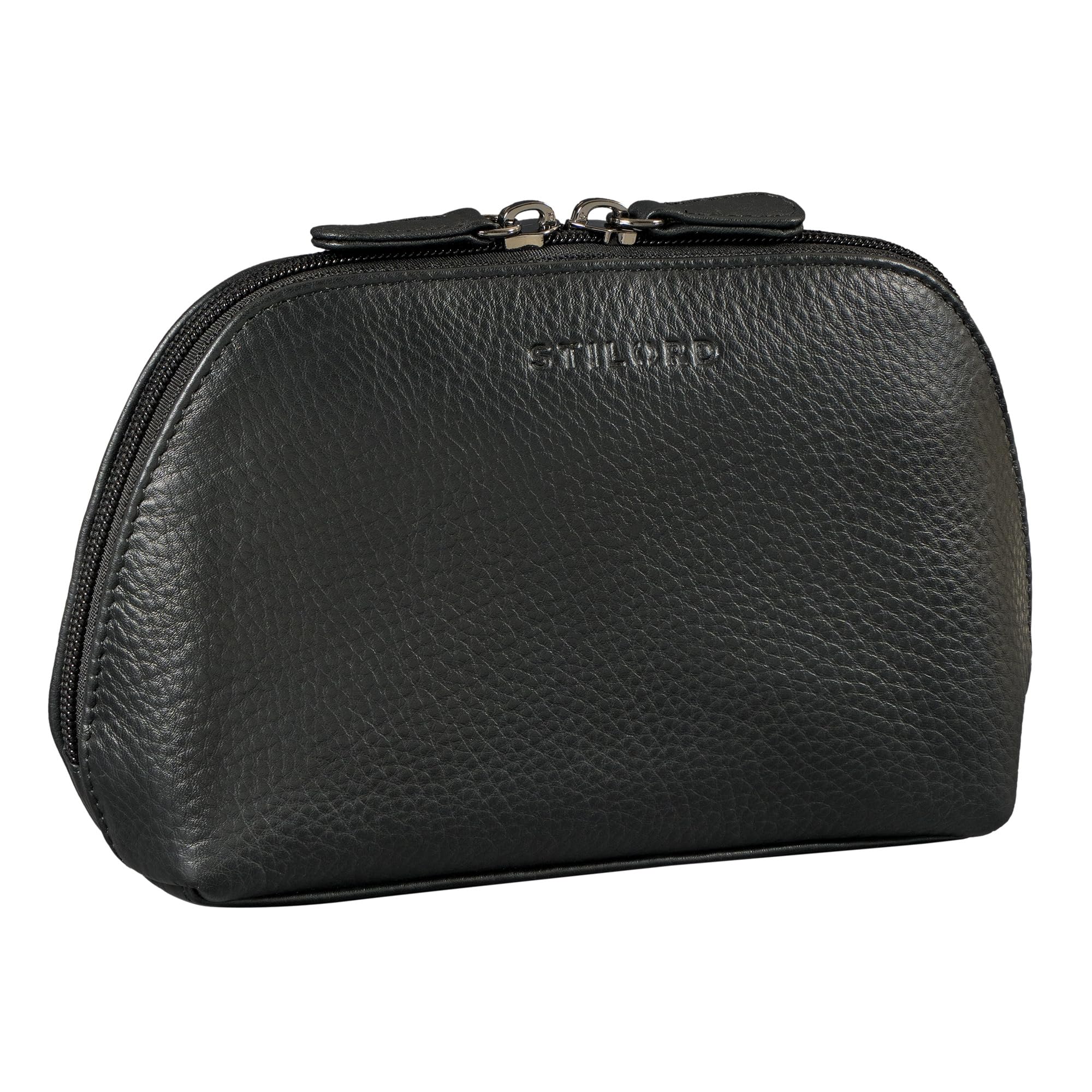 STILORD Elma Waschtasche Damen Leder Kulturbeutel Herren | Premium Kosmetiktasche Klein aus echtem Leder Schminktasche Damen Beauty Case für Reise und Alltag Farbe:schwarz