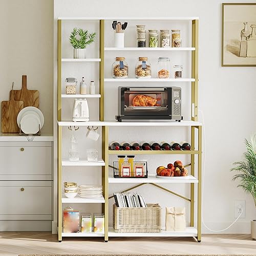 Miniatura 5 de YITAHOME Soporte para microondas de cocina, barra de café con toma de corriente, estantes de almacenamiento altos independientes grandes de 39