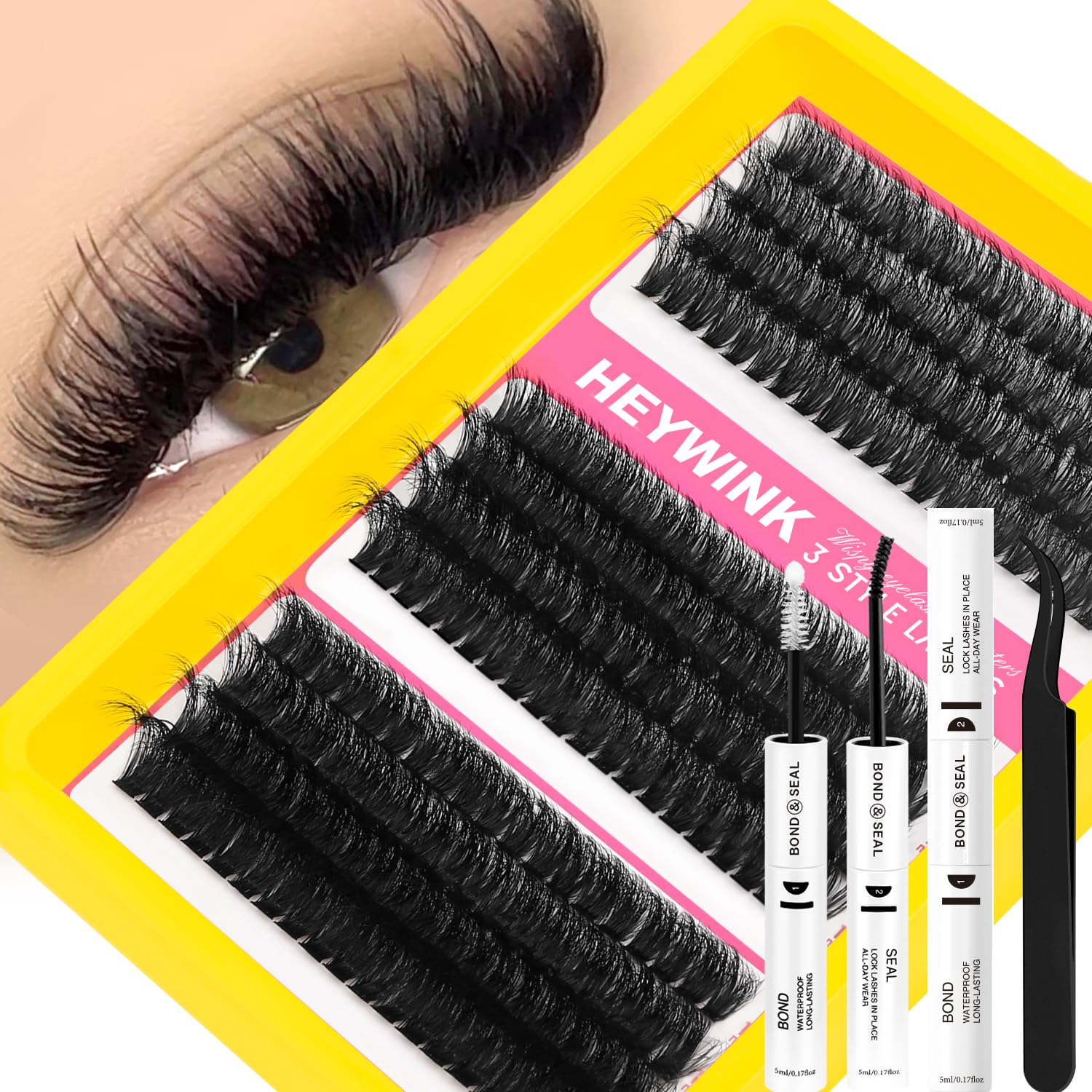 HEYWINK Lash Clusters Kit 60D 80D 100D Thick Cluster Eyelash Extensions 12-18mm Lash Clusters Individual Lash Extensions DIY