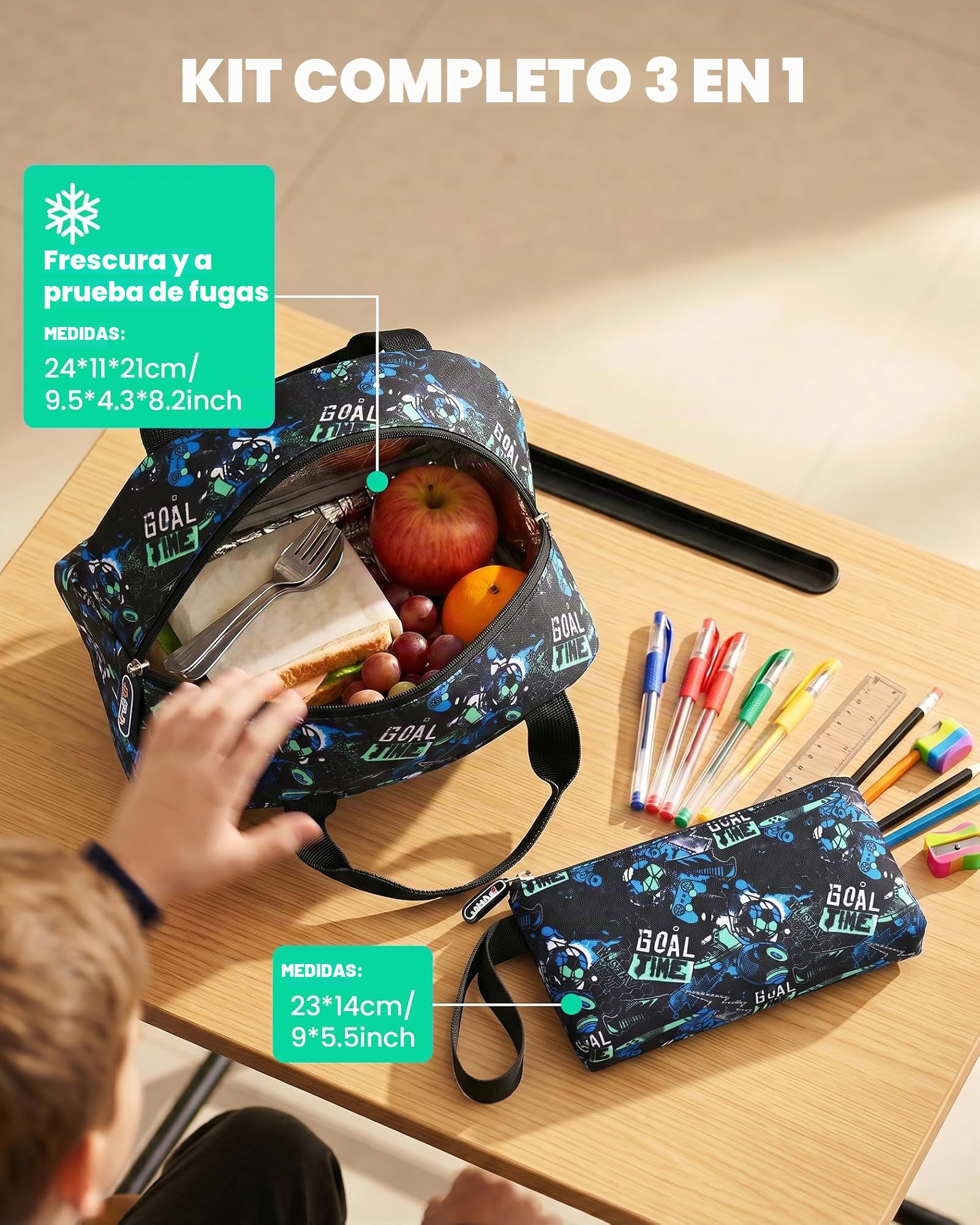 Amythe Mochila Escolar Niños Clases de 3 a 9 3 piezas Grande Set, Negro | 3 piezas Impermeable Correa Pectoral Compartimento Laptop Negro Daypack Multi-Bolsillos Espacioso Resistente para Colegio