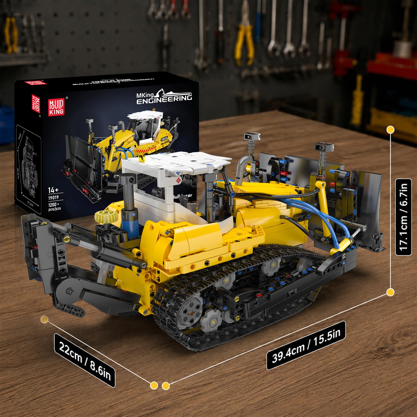 Mould King 19019 Technik MOC PR756 Pneumatischer Bulldozer-Baustein-Modell, Baustellen-Raupenfahrzeug Technologie Klemmbausteine Bausatz Erwachsenen-Bastel-Sammlung 14+（1200+ Teile）