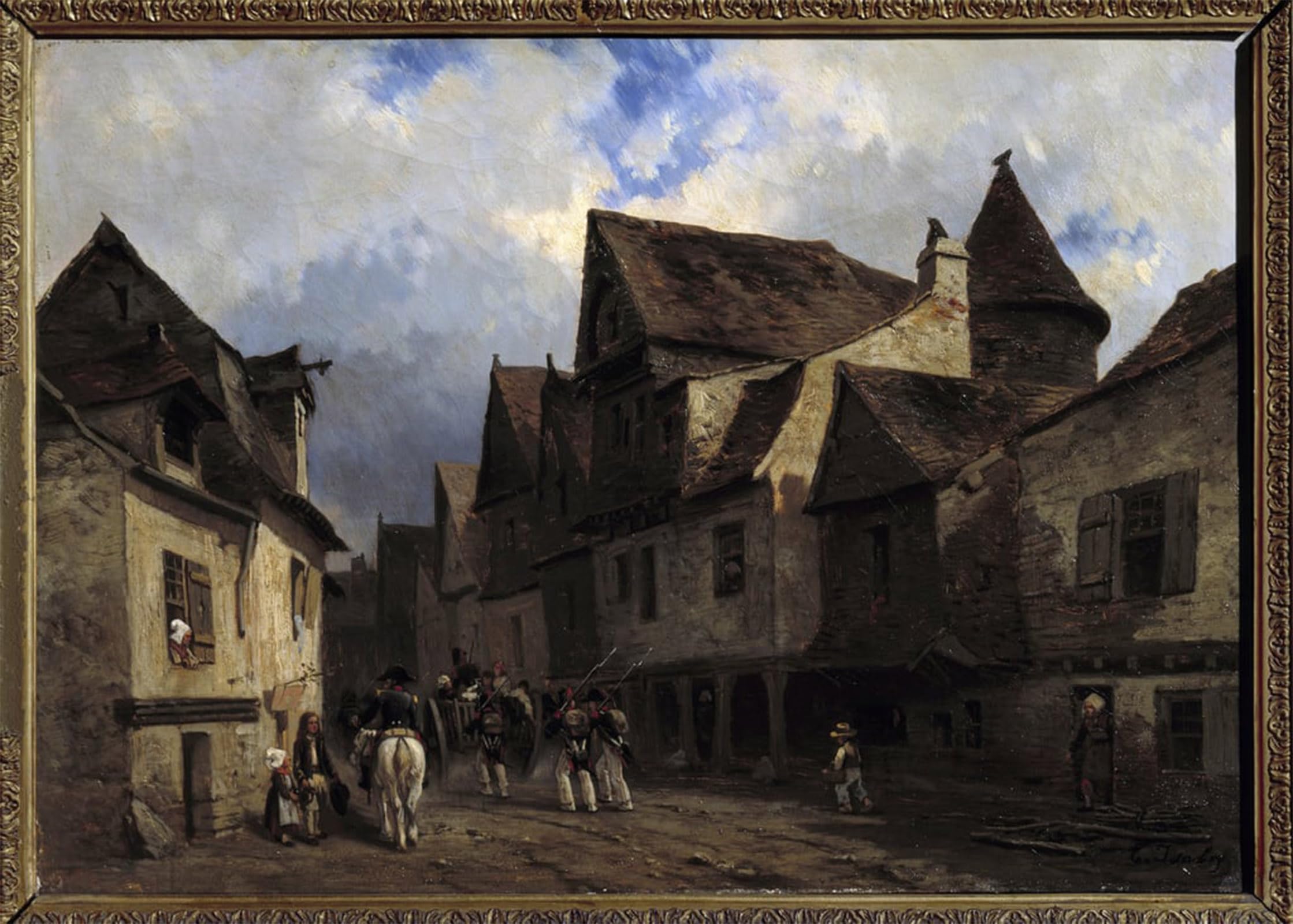 SERENDIPITP Vintage Picture Print on Canvas Wall Art Poster Breton Village Street Painting by Louis Eugene Gabriel Isabey Artwork Print Poster for Wall Decor 60x90cm