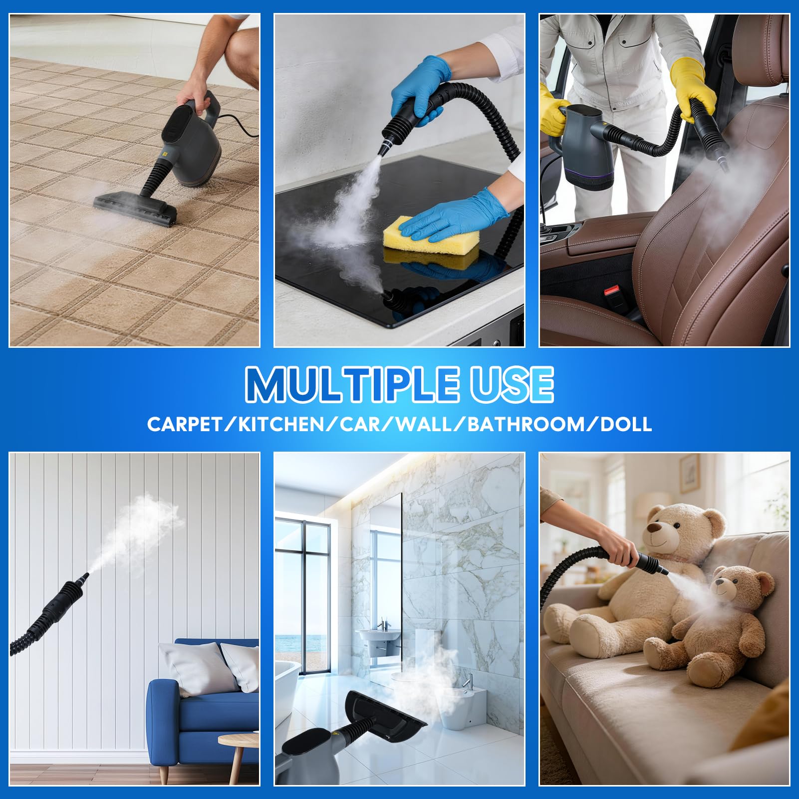 1350W Pulitore a Vapore Portatile con Riscaldamento Rapido 15s a 130°C – Touchscreen, Blocco Sicurezza, 400ml Senza Chimici – 9 Accessori per Auto, Divano, Pavimenti, Bagno, Piastrelle, Finestre