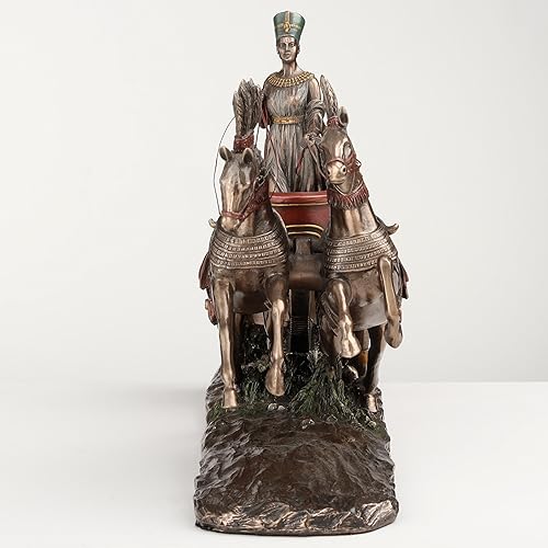 Miniatura 7 de Veronese Design Estatua de Nefertiti de 11 5/8 pulgadas de la reina egipcia en el carro, estatua de acabado de bronce de resina fundida en frío