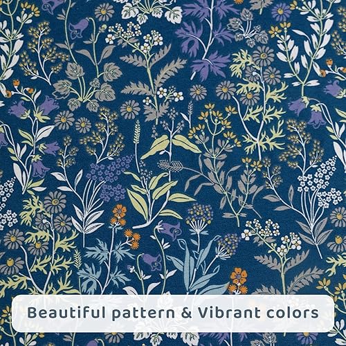 Miniatura 8 de QSH 100% Sábanas de algodón para cama tamaño Queen - Estampado floral azul de plantas patrón botánico lujoso de algodón estampado floral ropa de