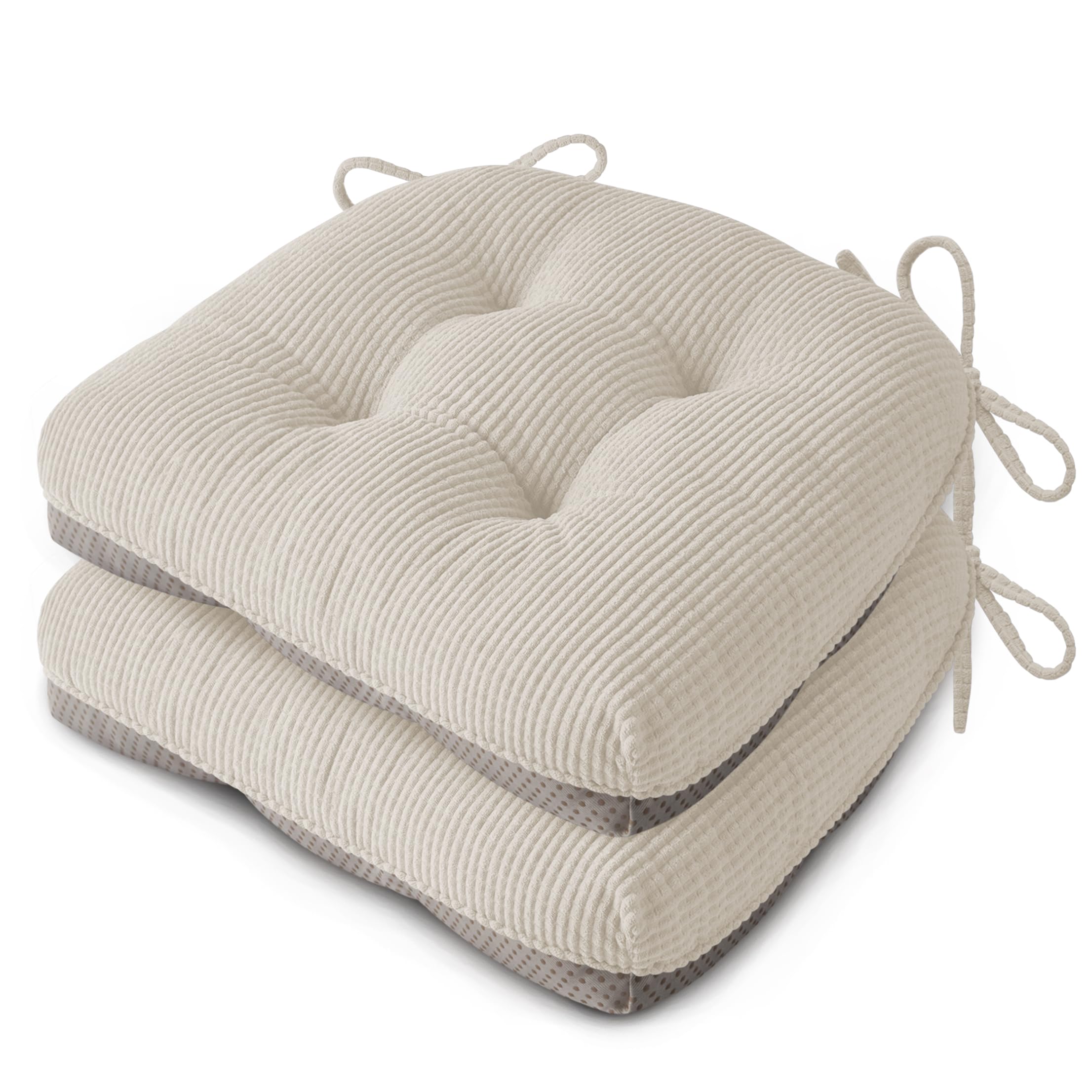 FlyGulls Seat Cushions for Dining Chairs, Anti Slip Kitchen Chair Cushions Set of 2, Soft Dining Seat Pads 18"X16.5"X3"/46X42X8cm, Khaki — image 1