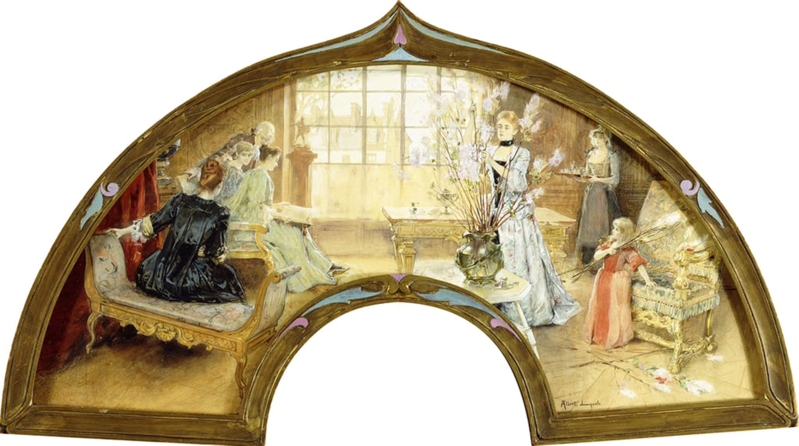 SERENDIPITP Abstract Painting Mural Print Picture Wall Decor Painting a Gathering in the Drawing Room by Albert Lynch Vintage Wall Artwork for Home Decor 60x90cm