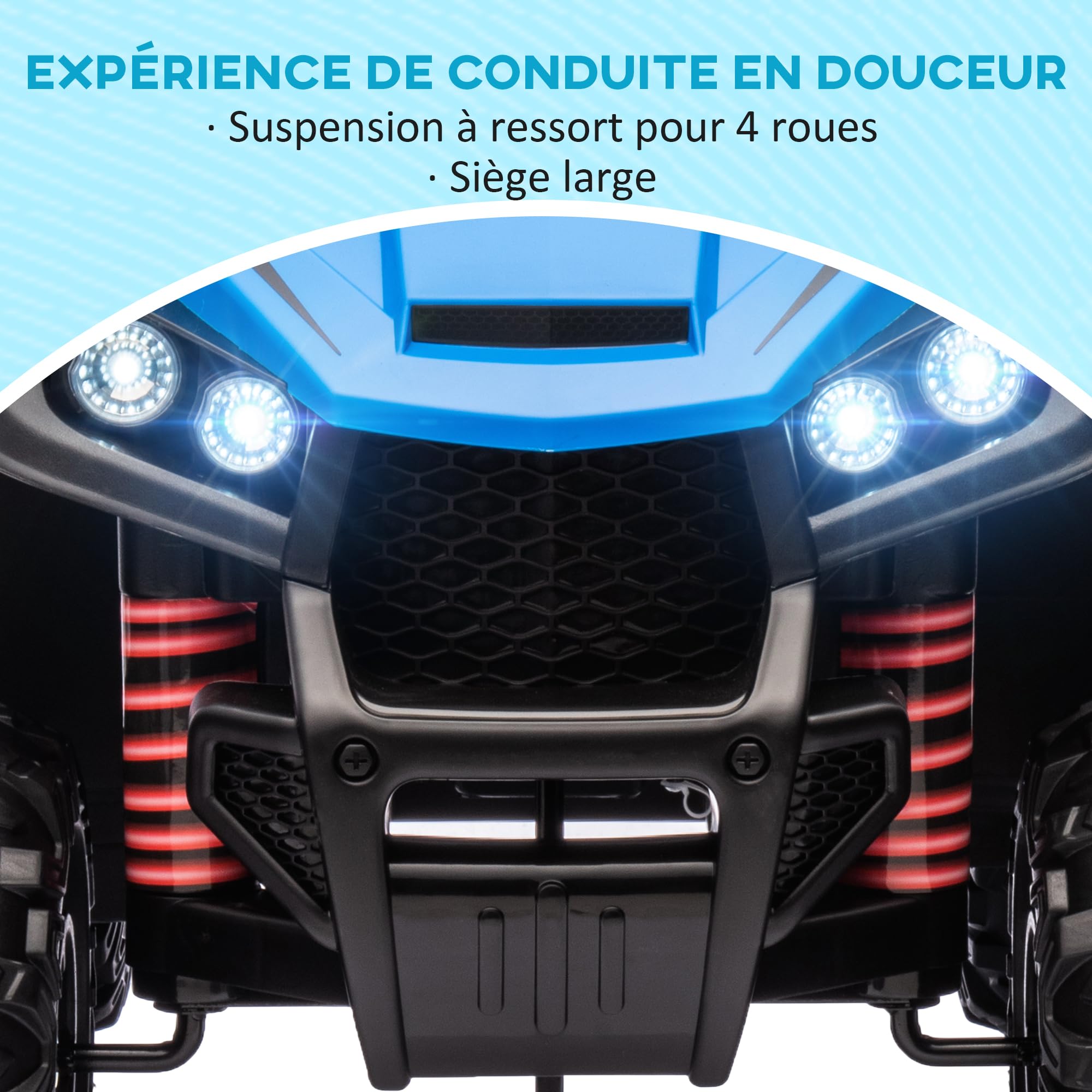AIYAPLAY Quad Électrique Enfant 12 V, Voiture Électrique Enfants Bleu | Marche Avant Et Arrière, 2 Moteurs, 5 km/h, Klaxon, MP3, Phares LED, 37-60 Mois