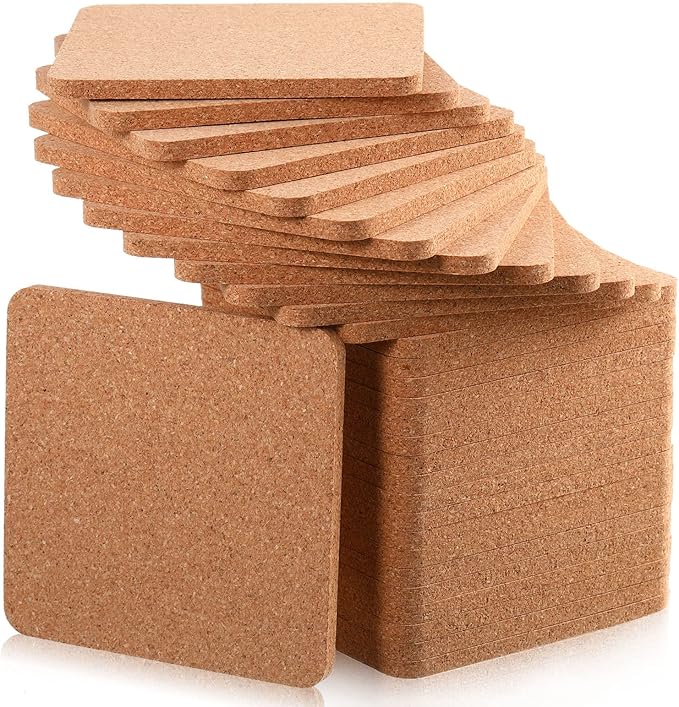 Square Cork Trivets 4 x 4 x 0.2 Inch Cork Coasters for
